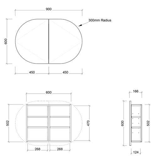Ballad 900mm Oval Mirrored Shaving Cabinet