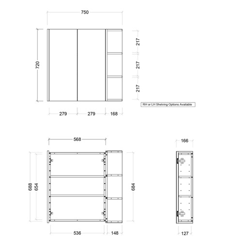 New York 750mm Rectangle Mirrored Shaving Cabinet