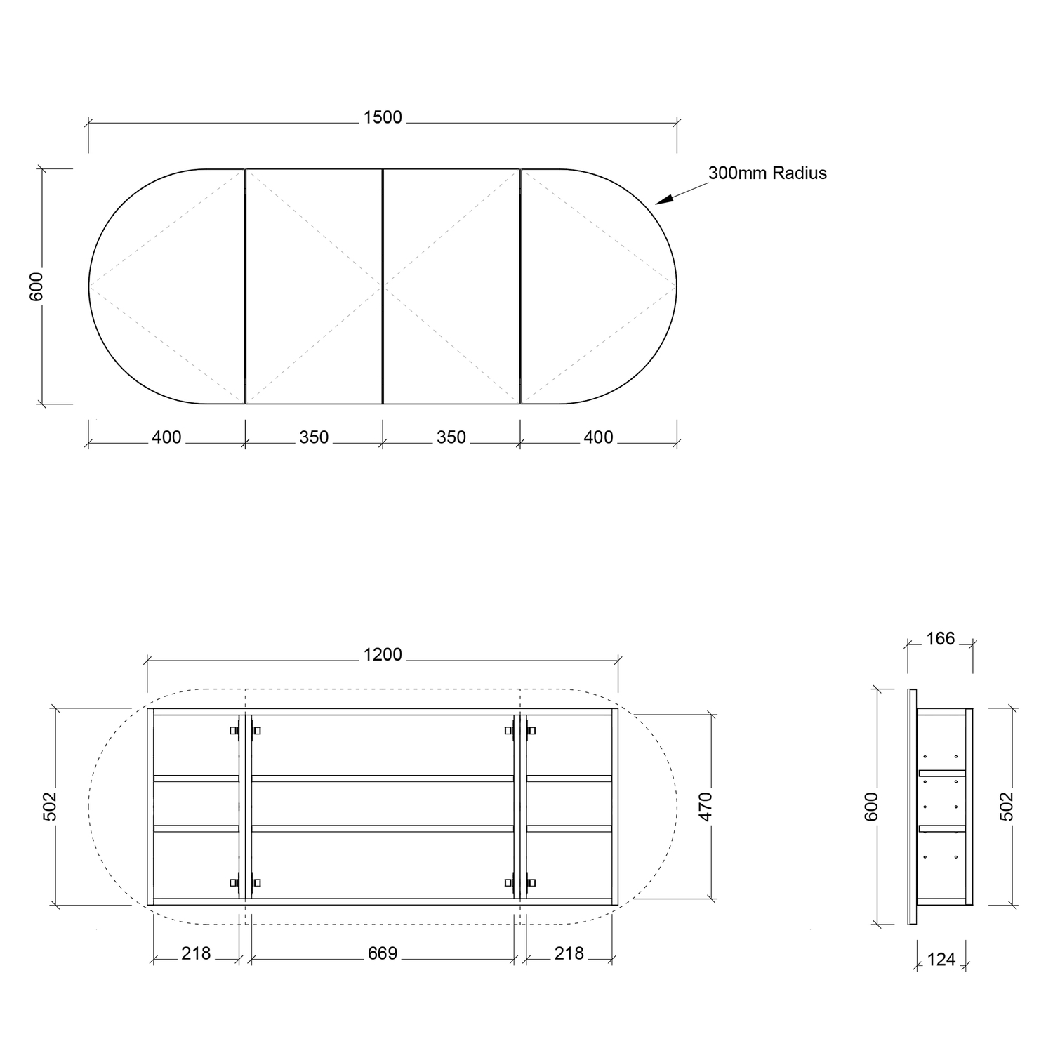 Ballad 1500mm Oval Mirrored Shaving Cabinet
