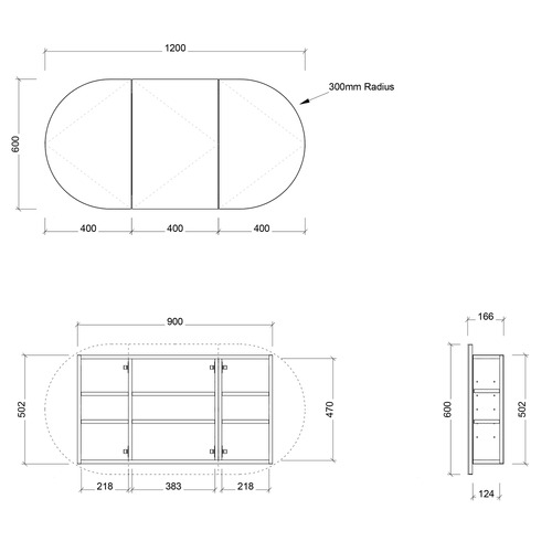 Ballad 1200mm  Oval Mirrored Shaving Cabinet