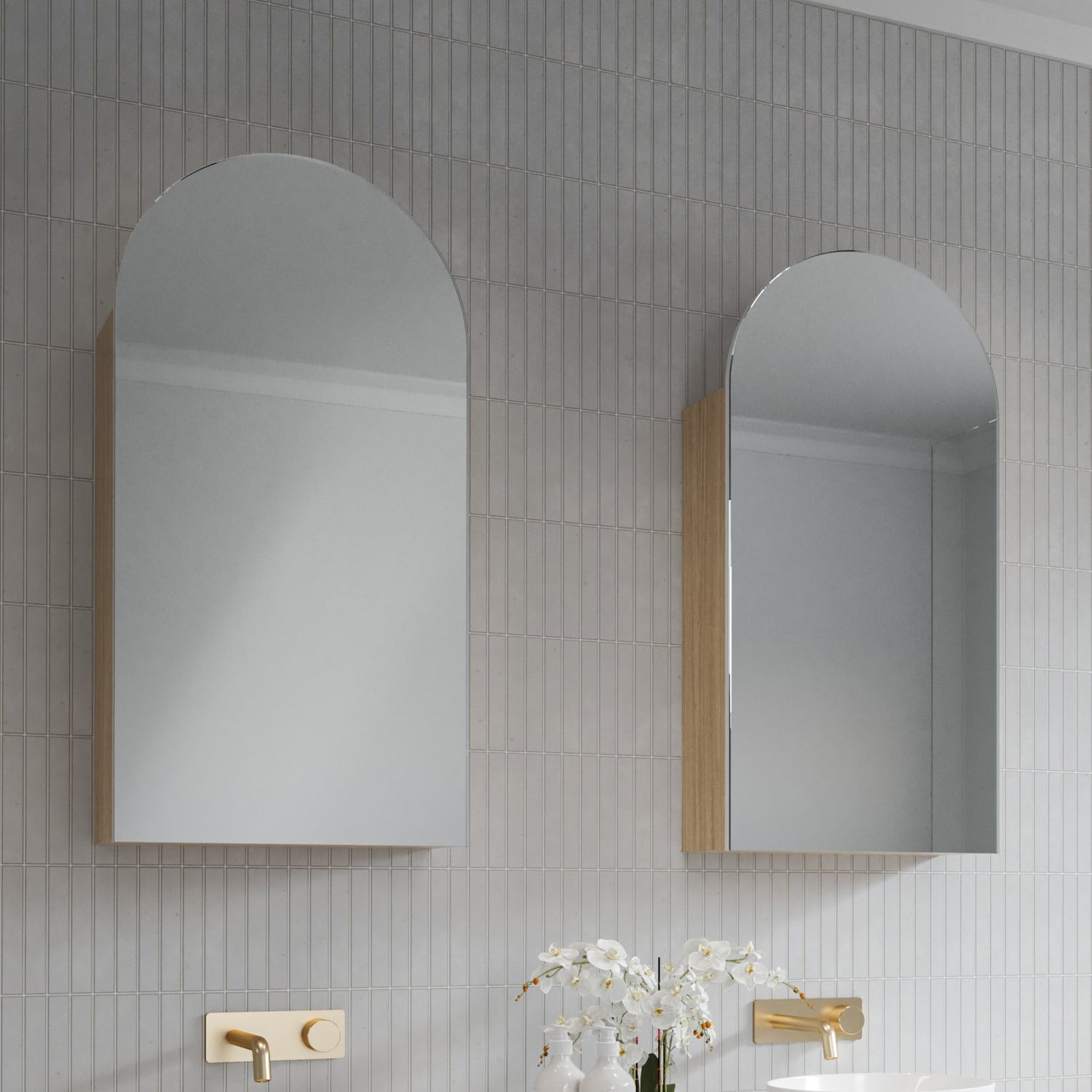 Church 400mm Arch Mirrored Shaving Cabinet with Melamine Shelves