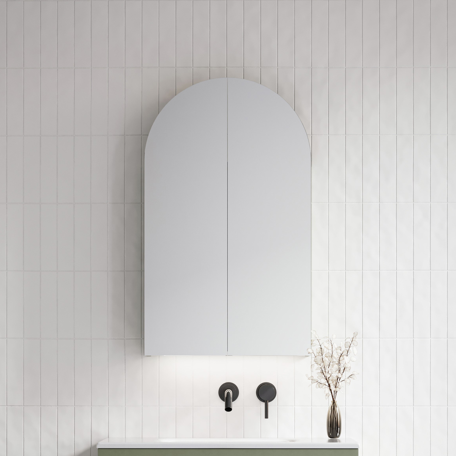 Church 600mm Arch Mirrored Shaving Cabinet with Melamine Shelves