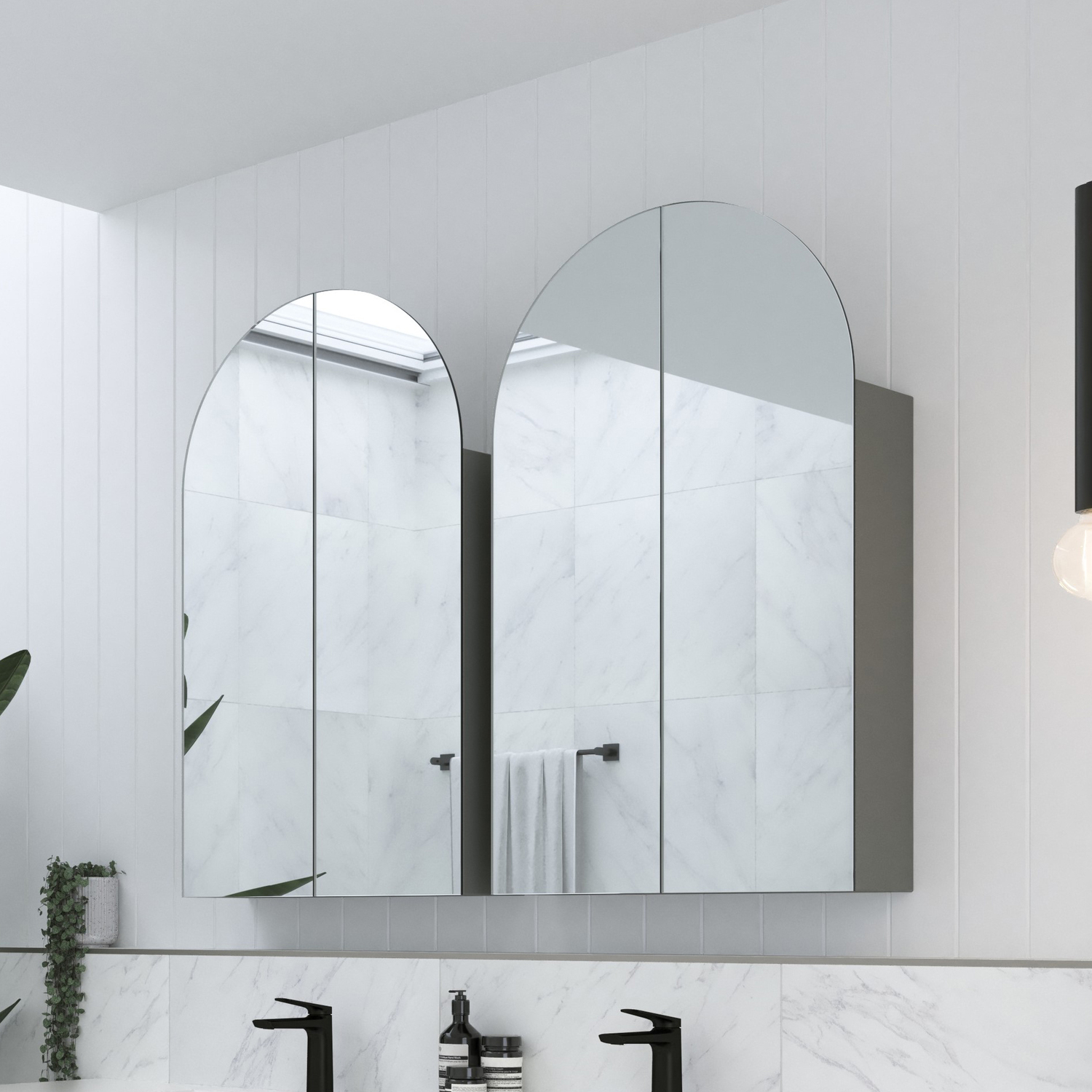 Church 600mm Arch Mirrored Shaving Cabinet with Melamine Shelves