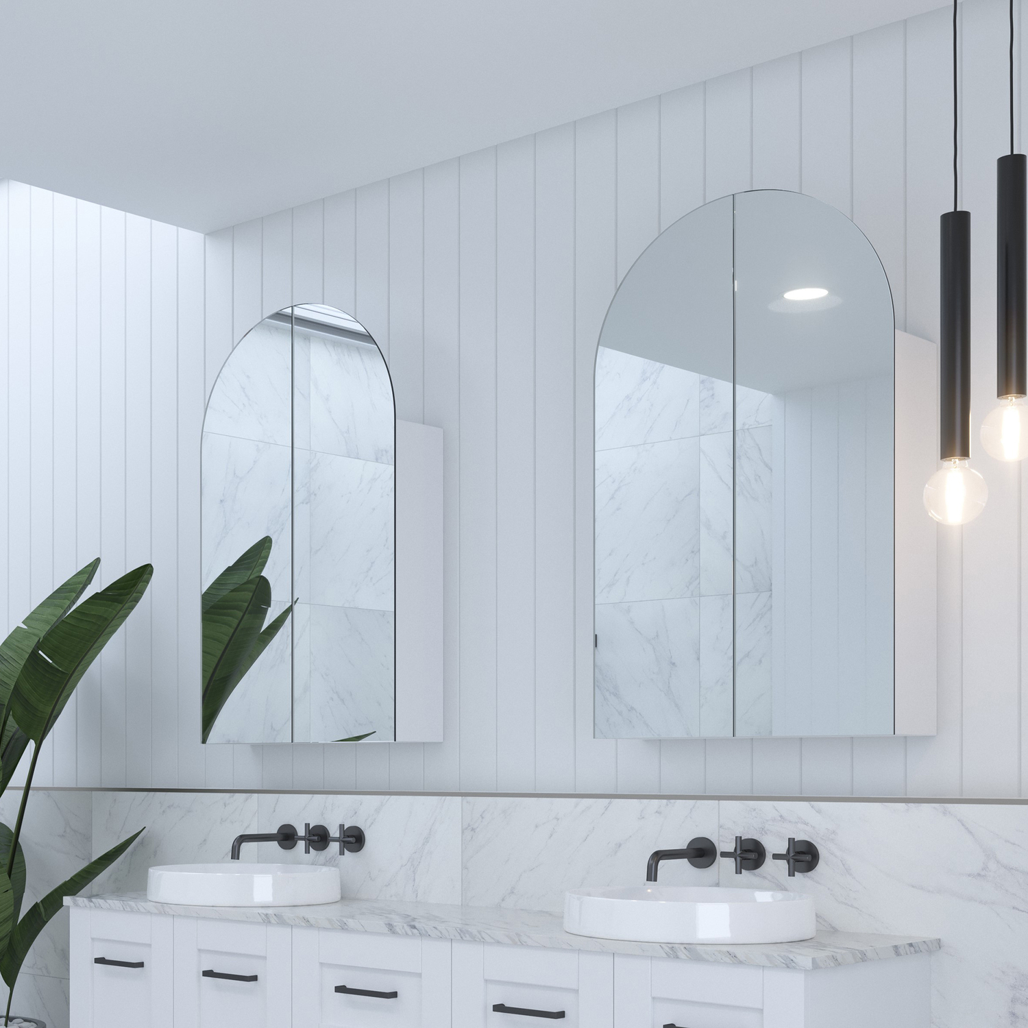 Church 600mm Arch Mirrored Shaving Cabinet with Melamine Shelves