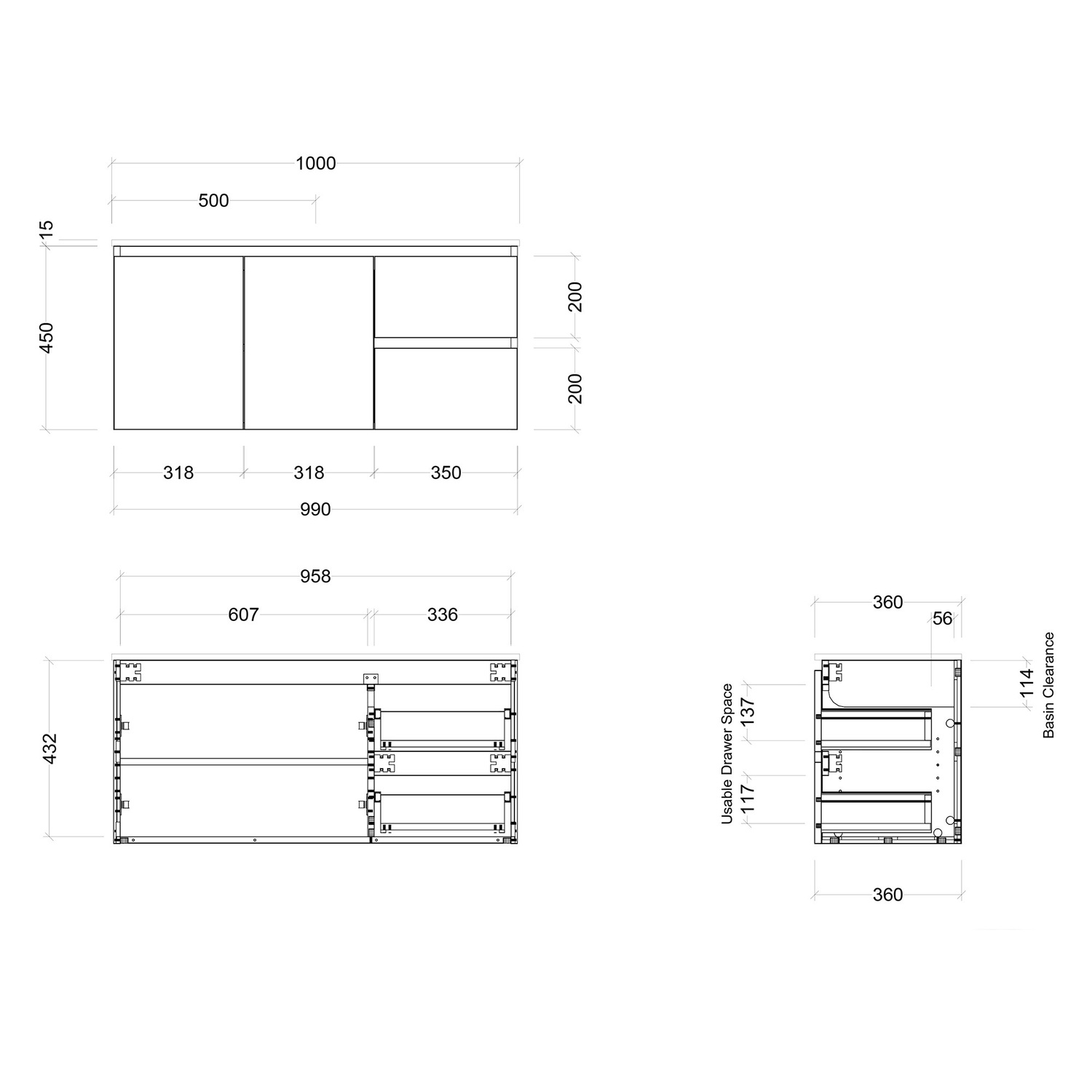 Florida Ensuite 1000mm Wall Hung Vanity with Ceramic Countertop