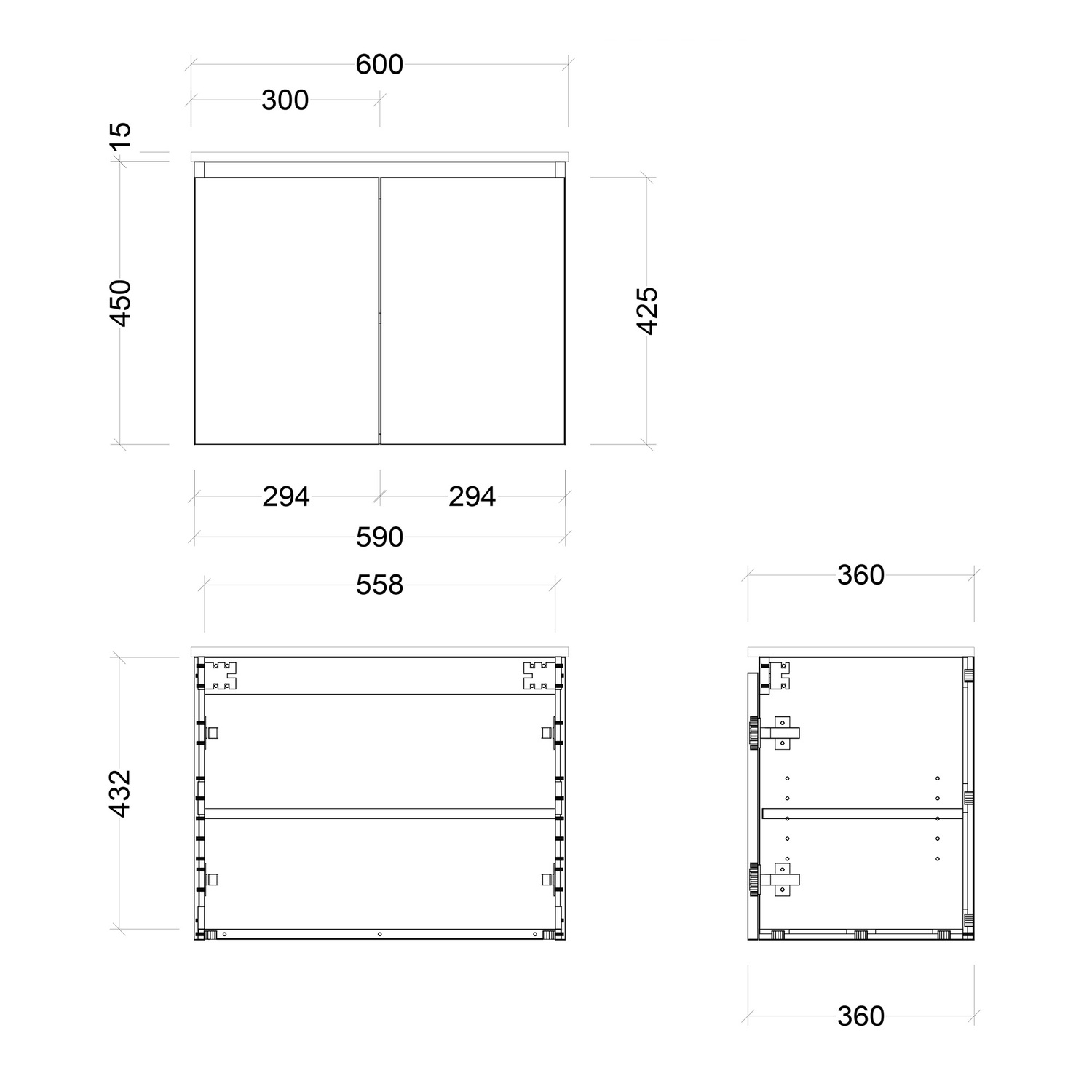 Florida Ensuite 600mm Wall Hung Vanity with Ceramic Countertop