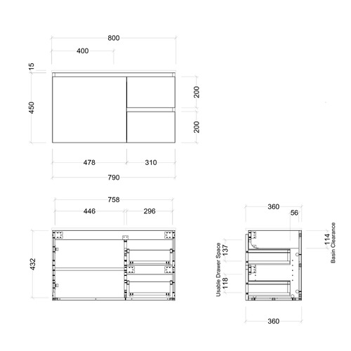 Florida Ensuite 800mm Wall Hung Vanity with Ceramic Countertop