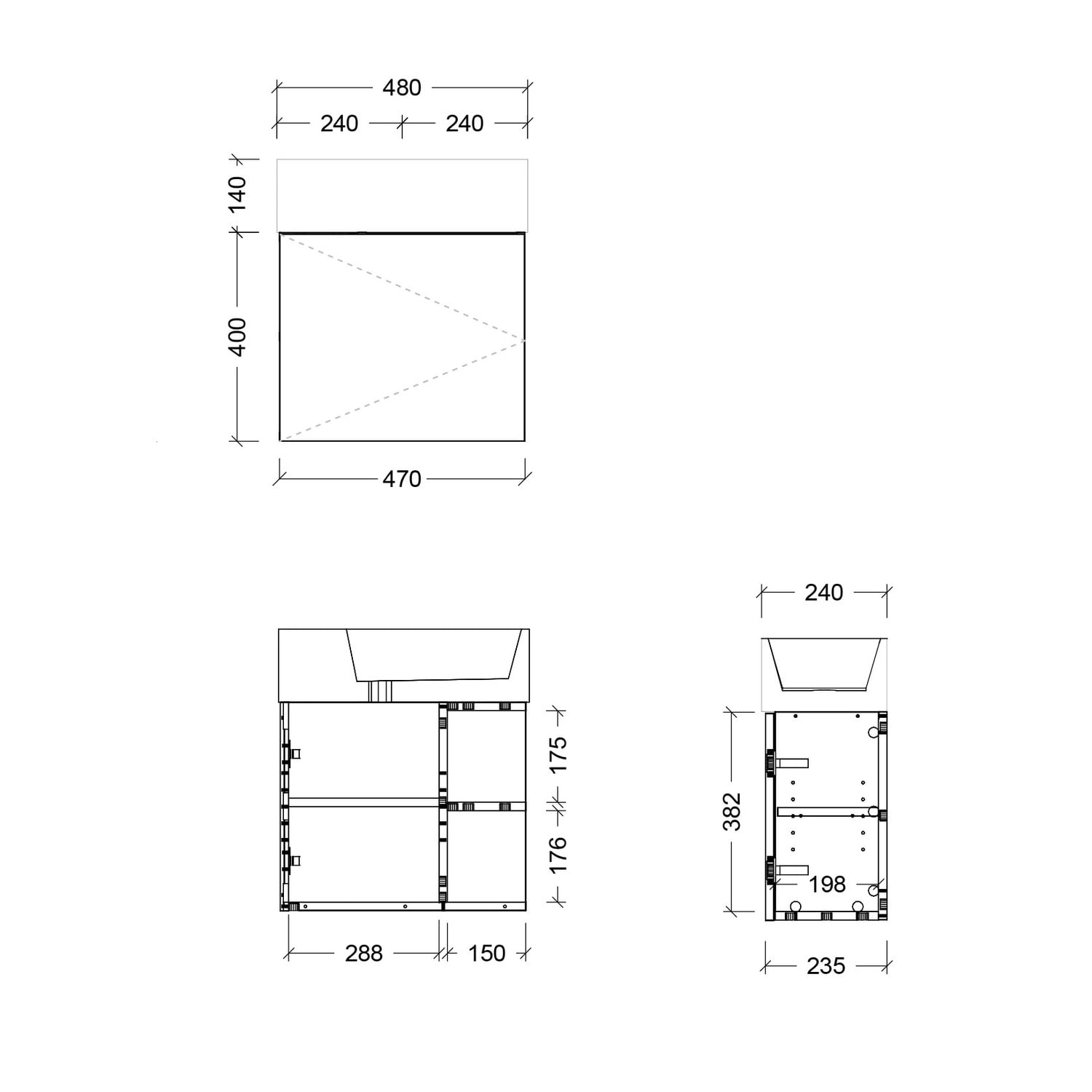Lottie V-Groove 480mm Wall Hung Small Space Vanity with Ceramic Countertop