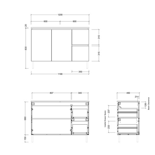 Nevada 1200mm Freestanding Vanity with Ceramic Countertop