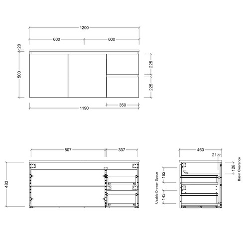 Nevada 1200mm Wall Hung Vanity with Ceramic Countertop