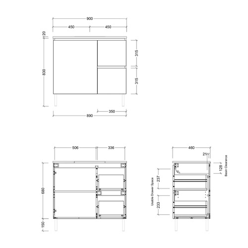 Nevada 900mm Freestanding Vanity with Ceramic Countertop