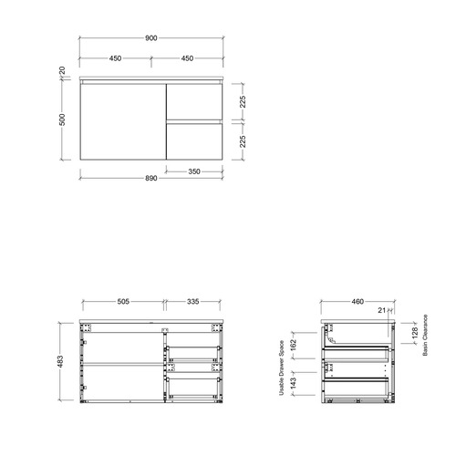 Nevada 900mm Wall Hung Vanity with Ceramic Countertop