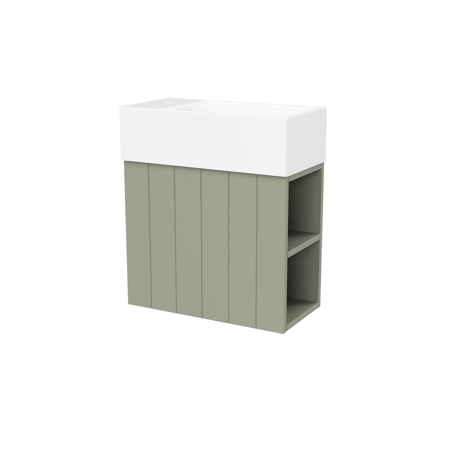 Lottie V-Groove 480mm Wall Hung Small Space Vanity with Ceramic Countertop