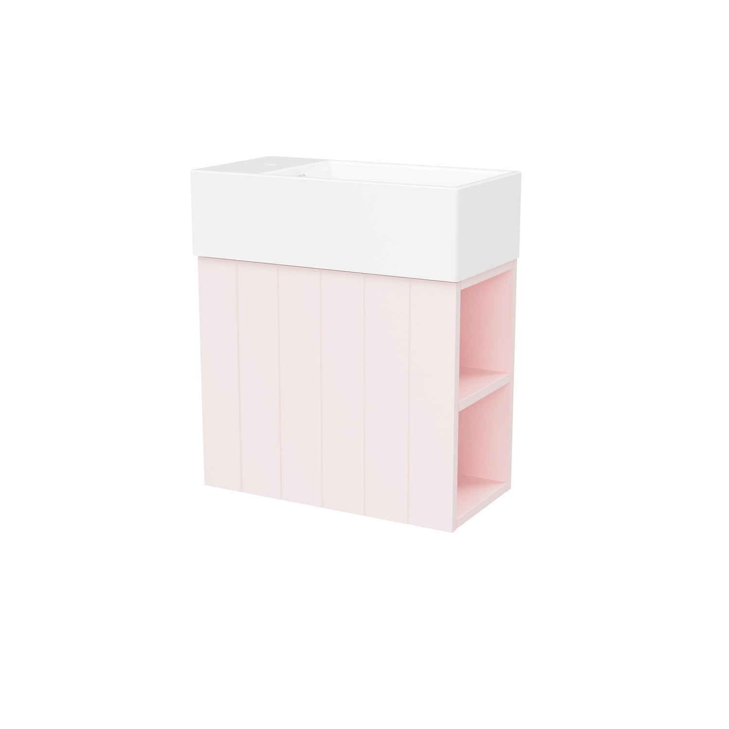 Lottie V-Groove 480mm Wall Hung Small Space Vanity with Ceramic Countertop