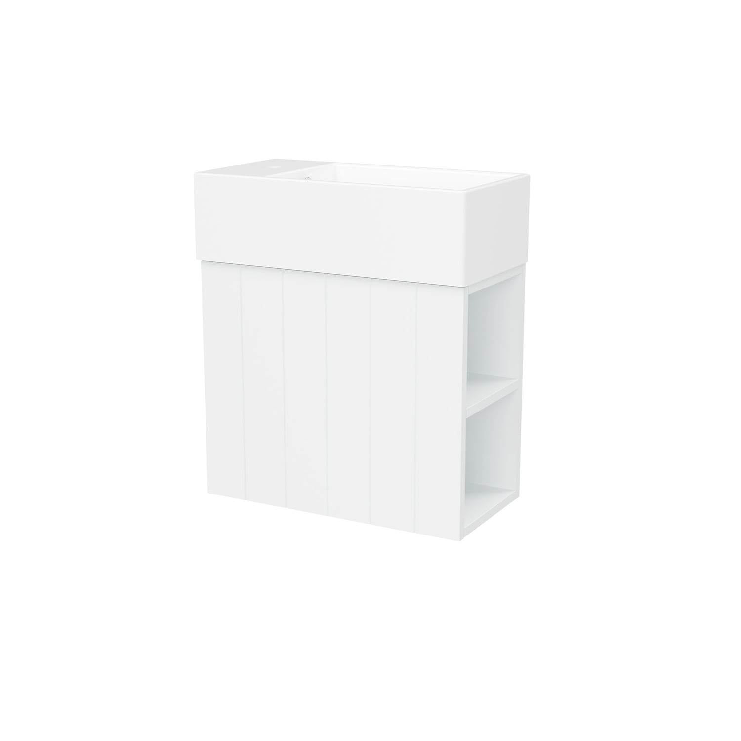Lottie V-Groove 480mm Wall Hung Small Space Vanity with Ceramic Countertop