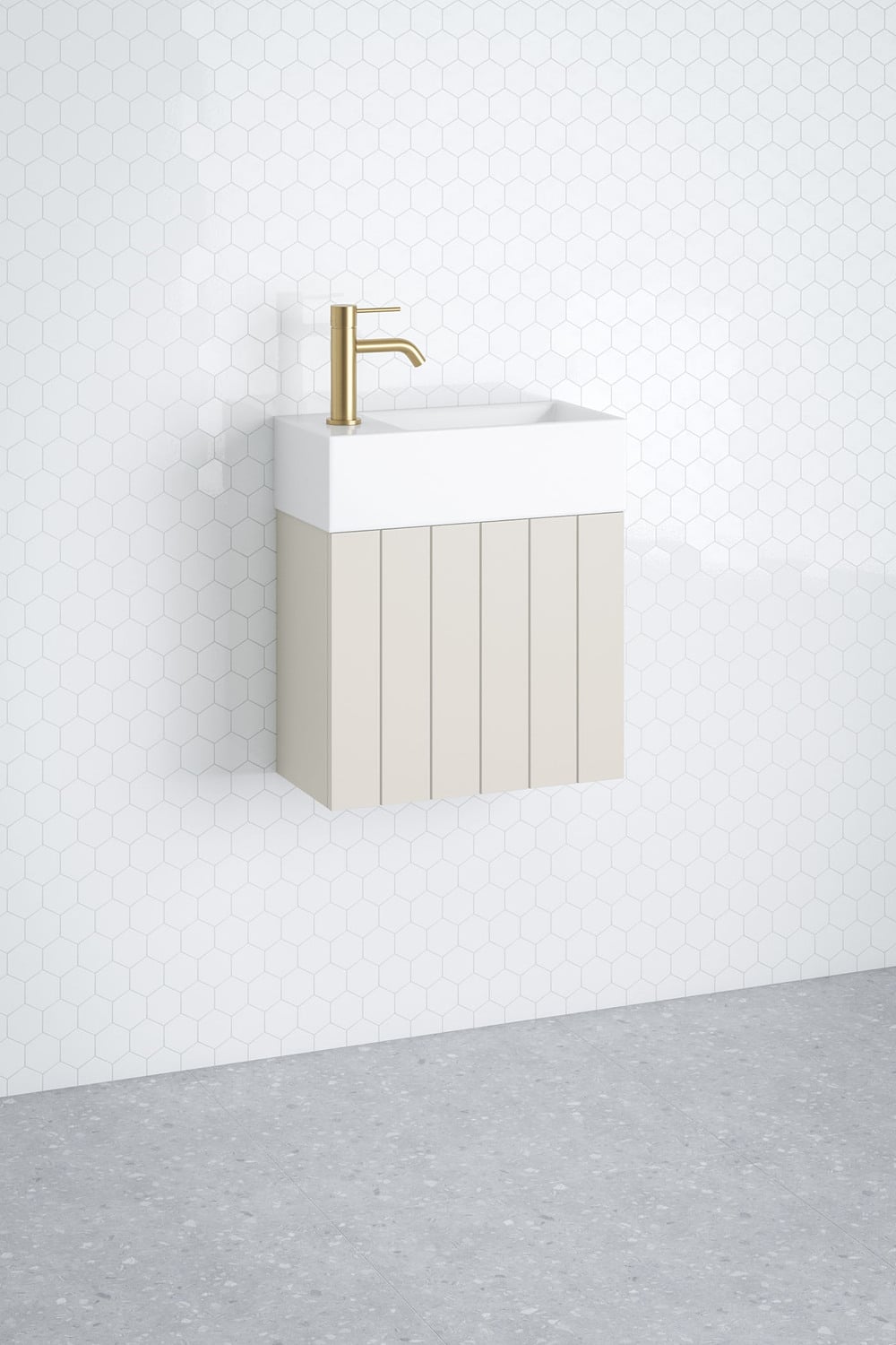 Lottie V-Groove 480mm Wall Hung Small Space Vanity with Ceramic Countertop