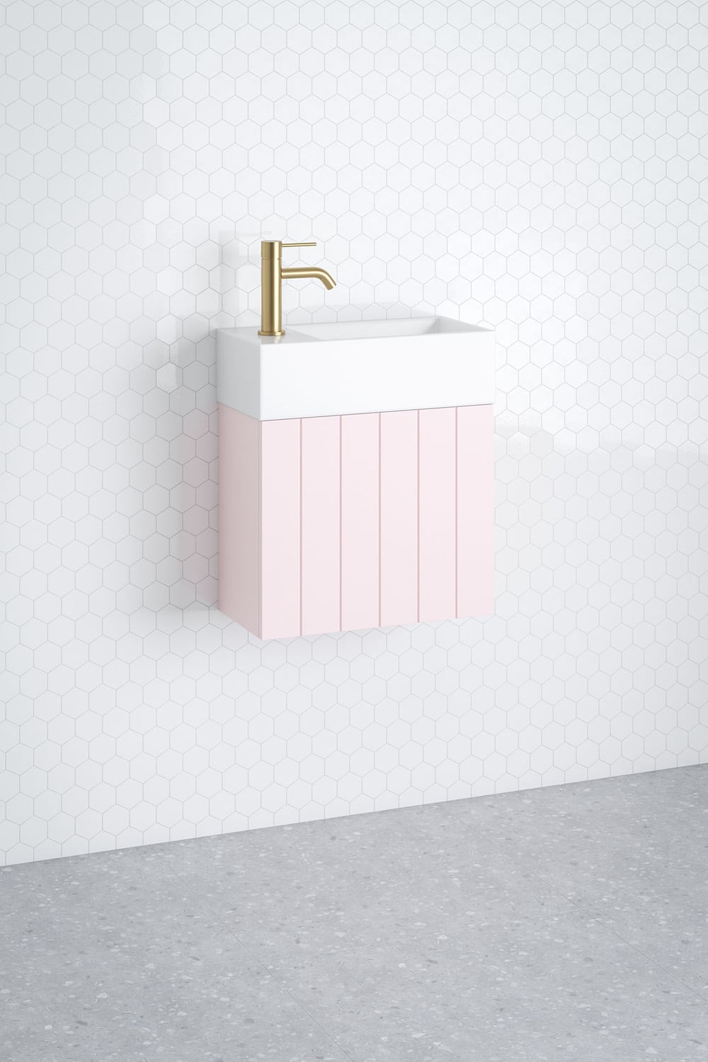 Lottie V-Groove 480mm Wall Hung Small Space Vanity with Ceramic Countertop