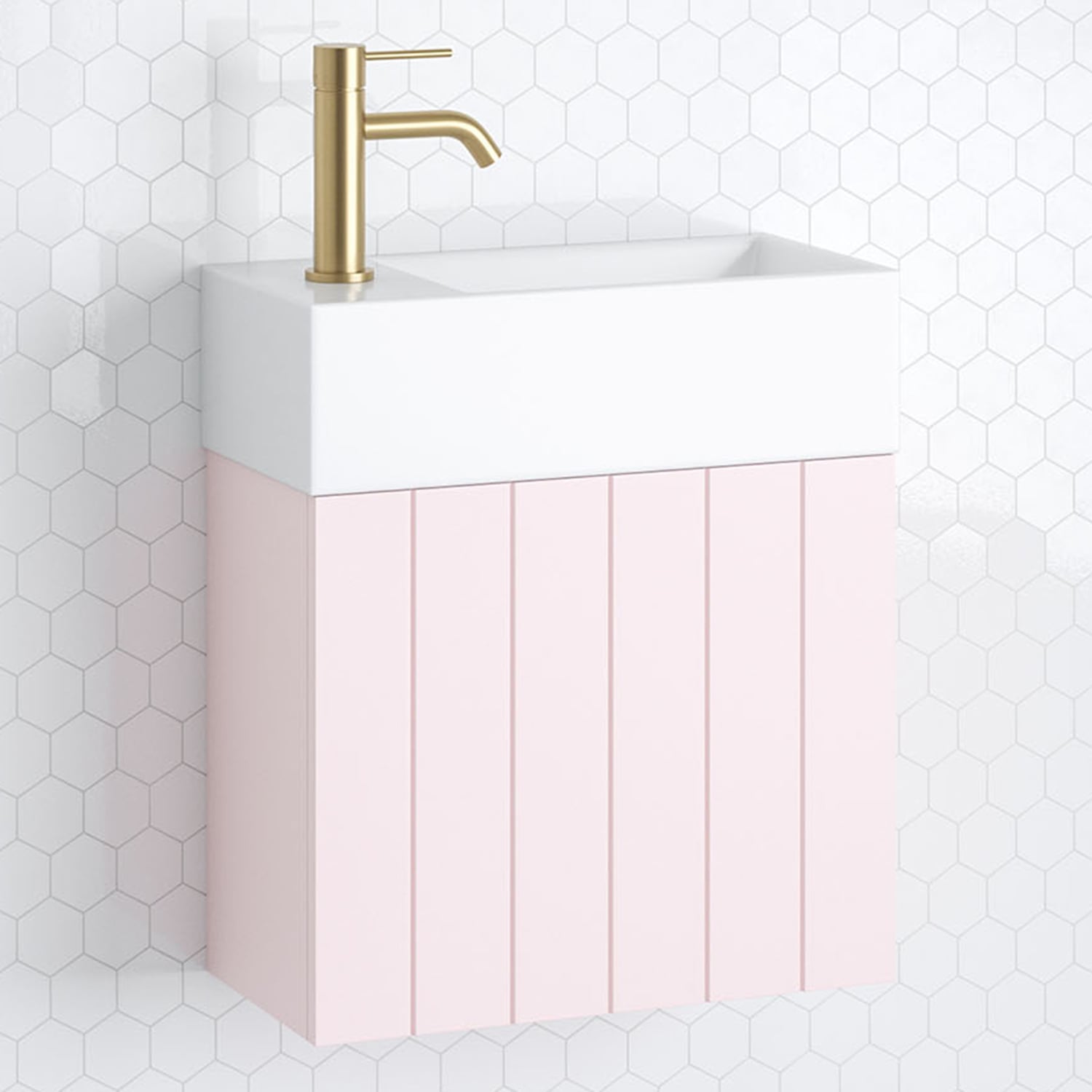 Lottie V-Groove 480mm Wall Hung Small Space Vanity with Ceramic Countertop