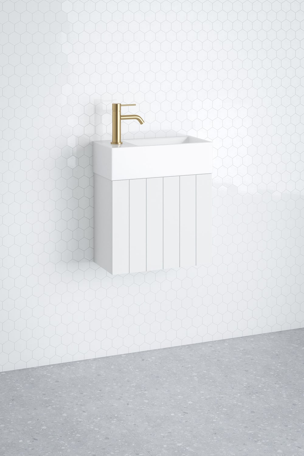 Lottie V-Groove 480mm Wall Hung Small Space Vanity with Ceramic Countertop