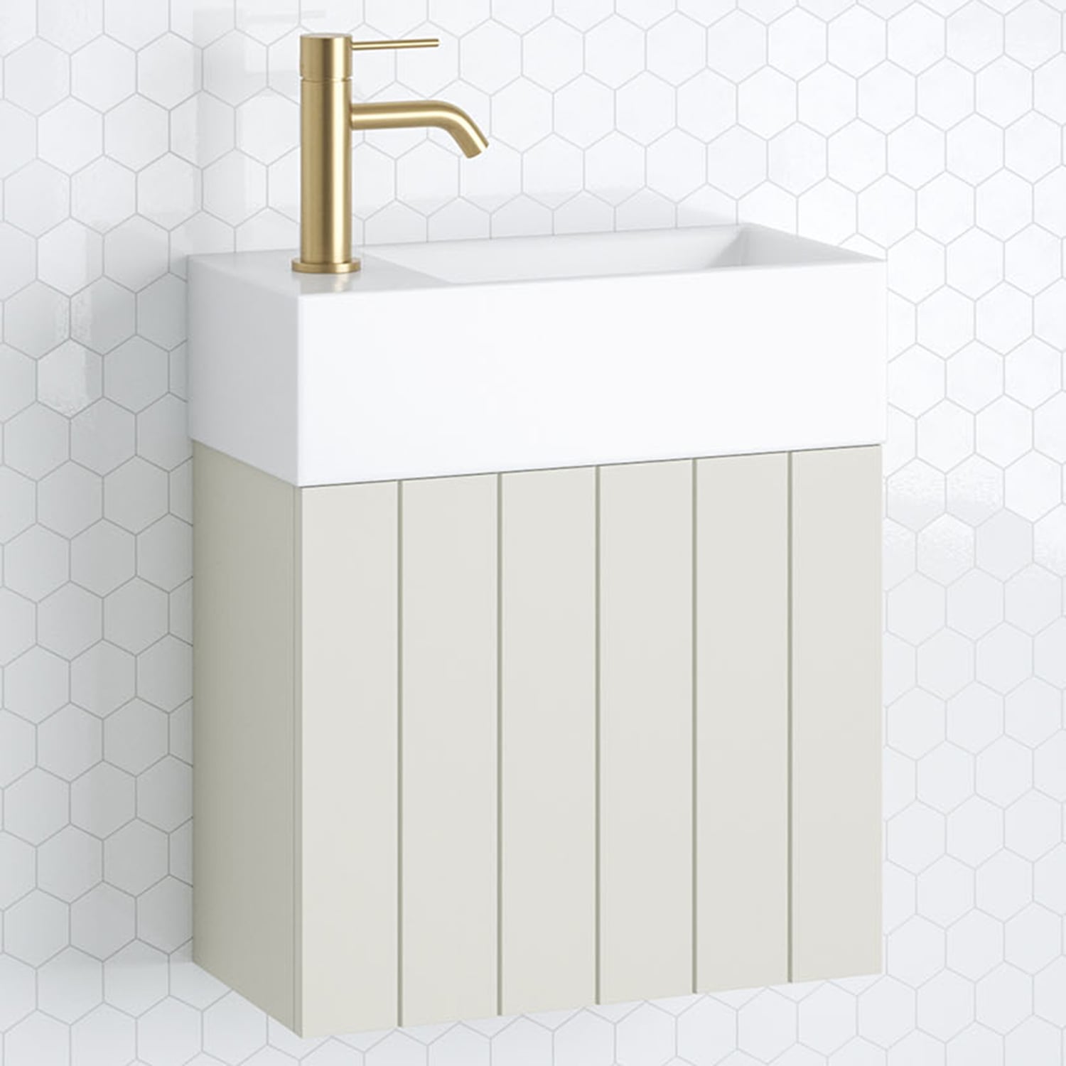 Lottie V-Groove 480mm Wall Hung Small Space Vanity with Ceramic Countertop