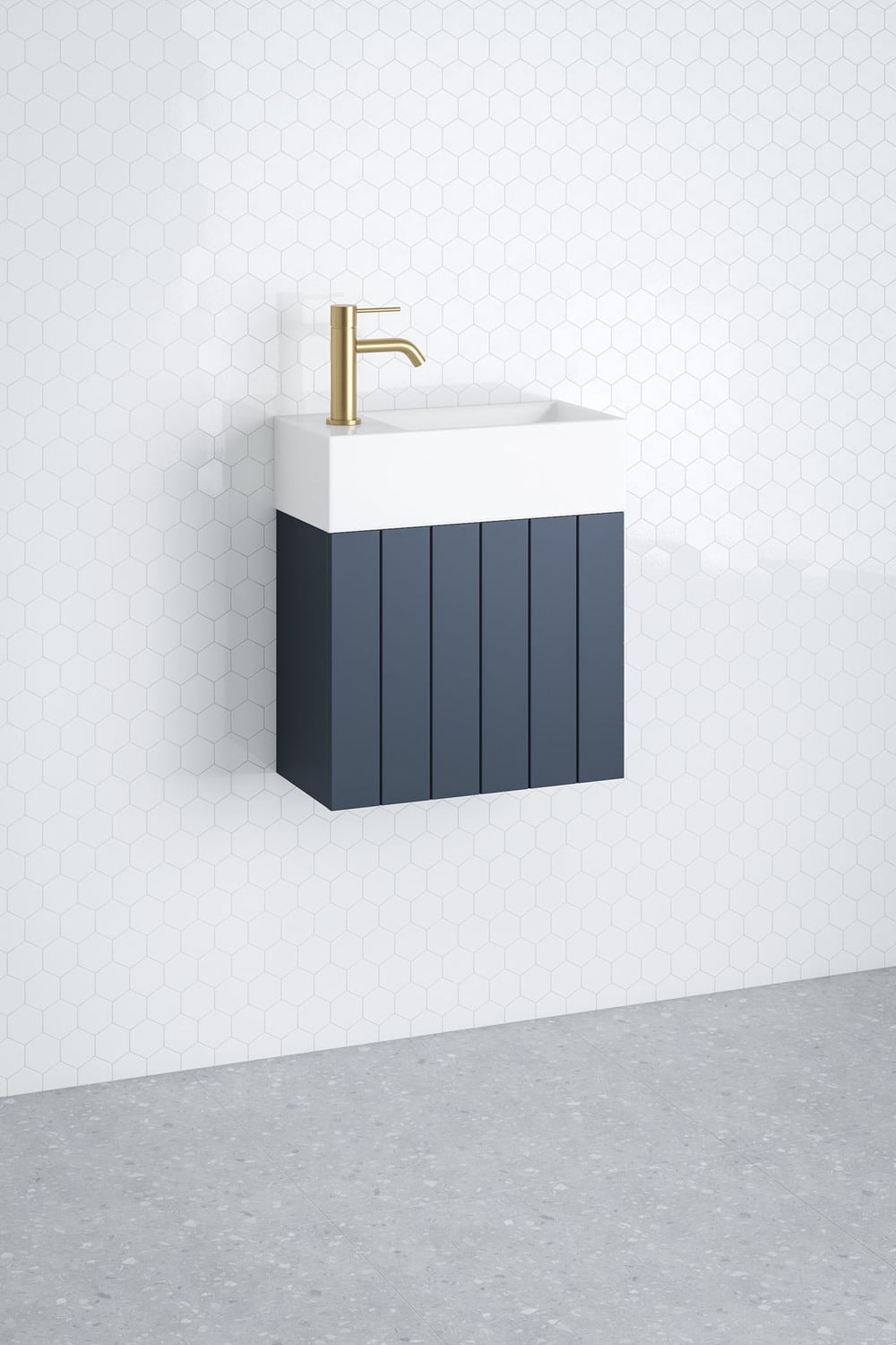 Lottie V-Groove 480mm Wall Hung Small Space Vanity with Ceramic Countertop