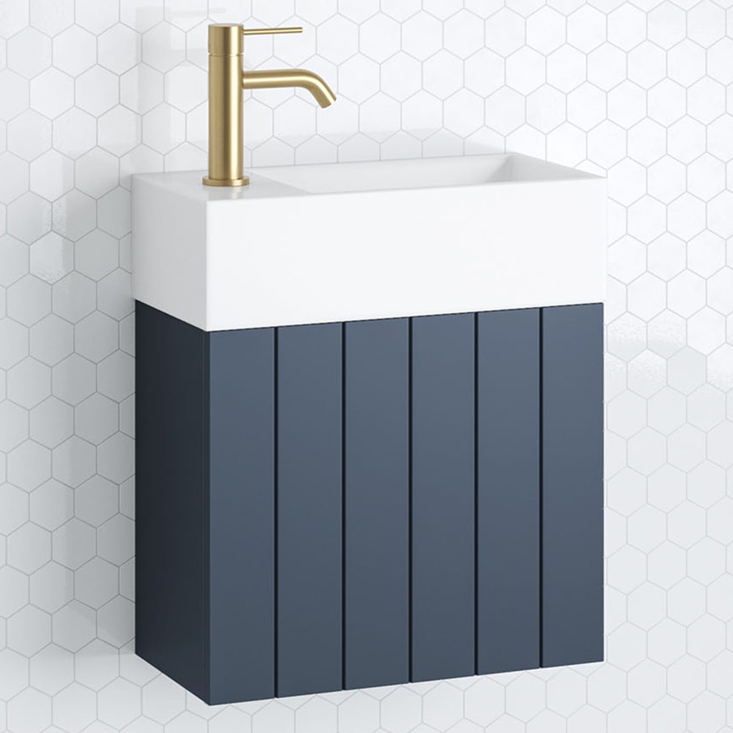 Lottie V-Groove 480mm Wall Hung Small Space Vanity with Ceramic Countertop