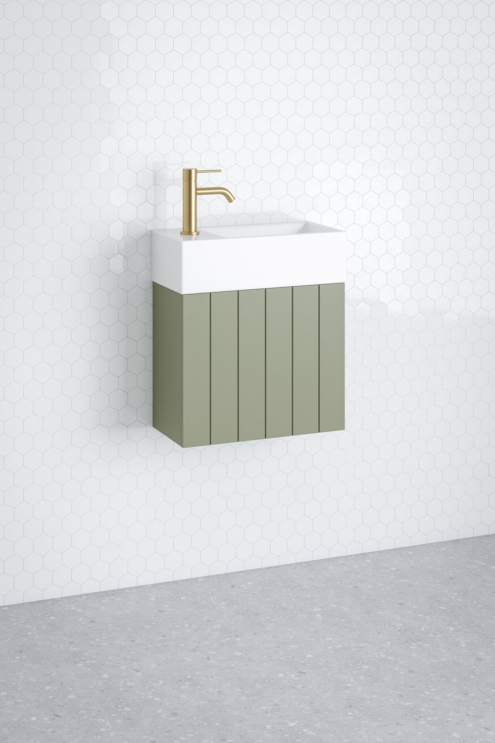 Lottie V-Groove 480mm Wall Hung Small Space Vanity with Ceramic Countertop