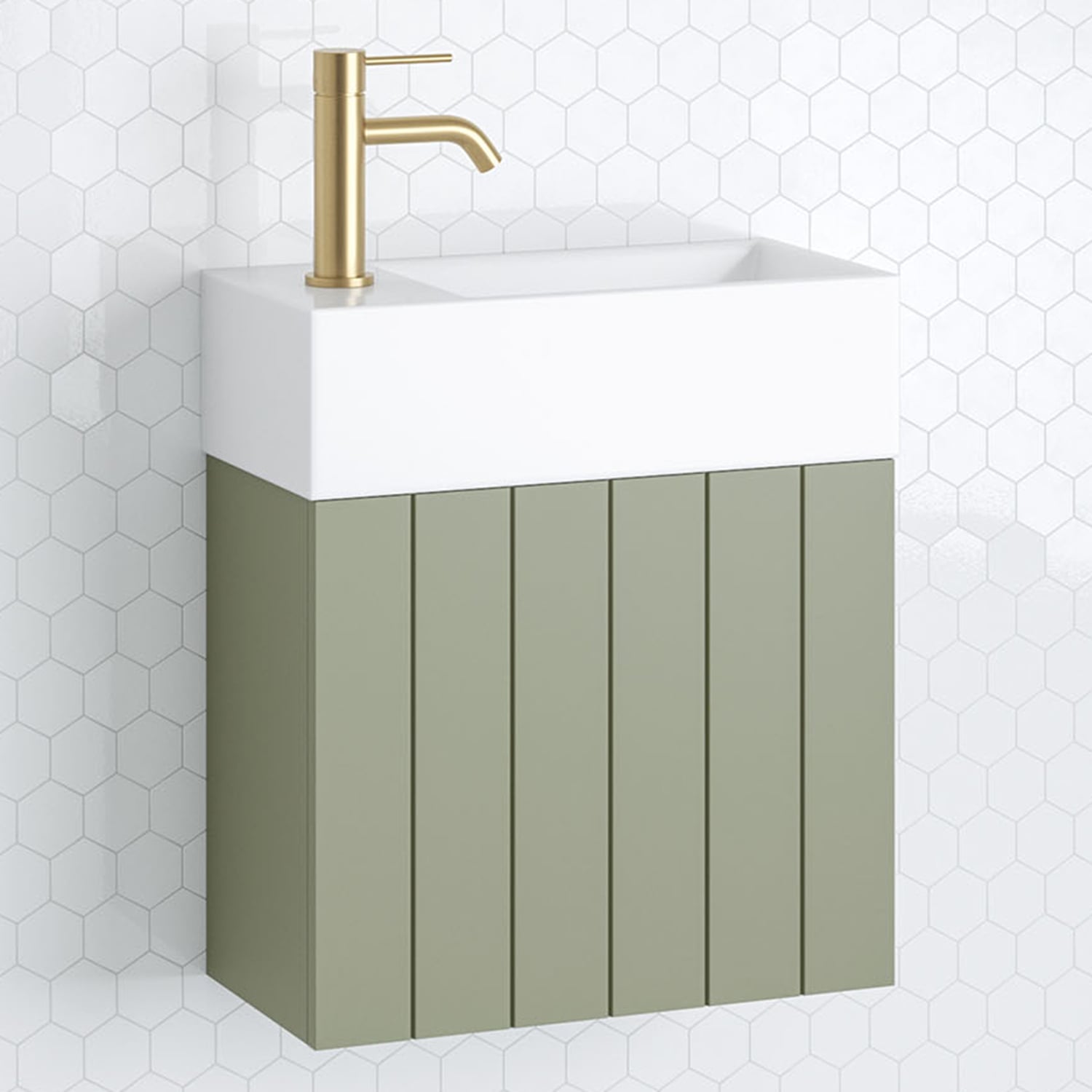 Lottie V-Groove 480mm Wall Hung Small Space Vanity with Ceramic Countertop