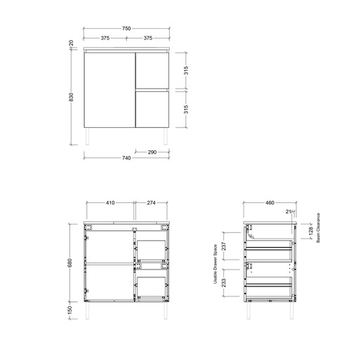 Nevada 750mm Freestanding Vanity Package with Shaving Cabinet