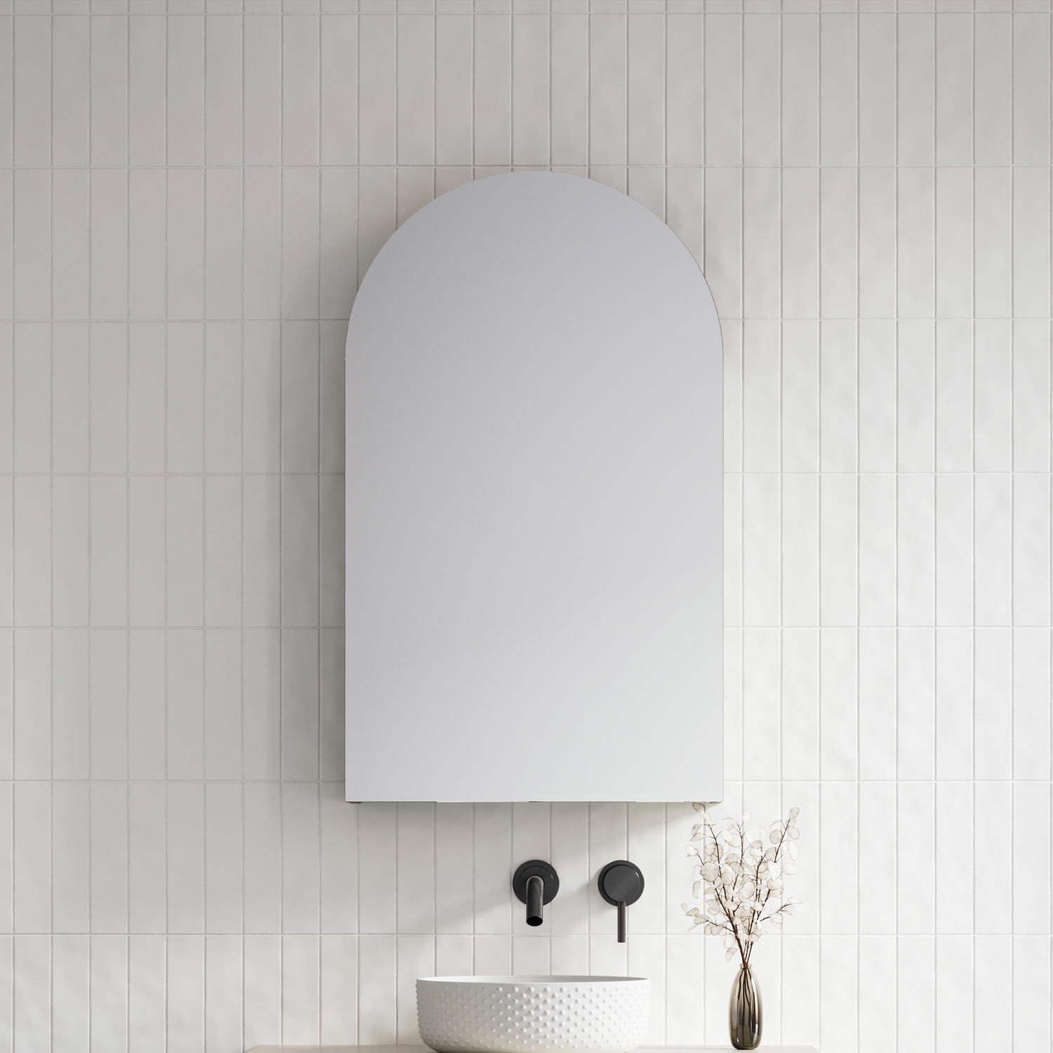 Church 600mm Arch Mirrored Shaving Cabinet with Glass Shelves