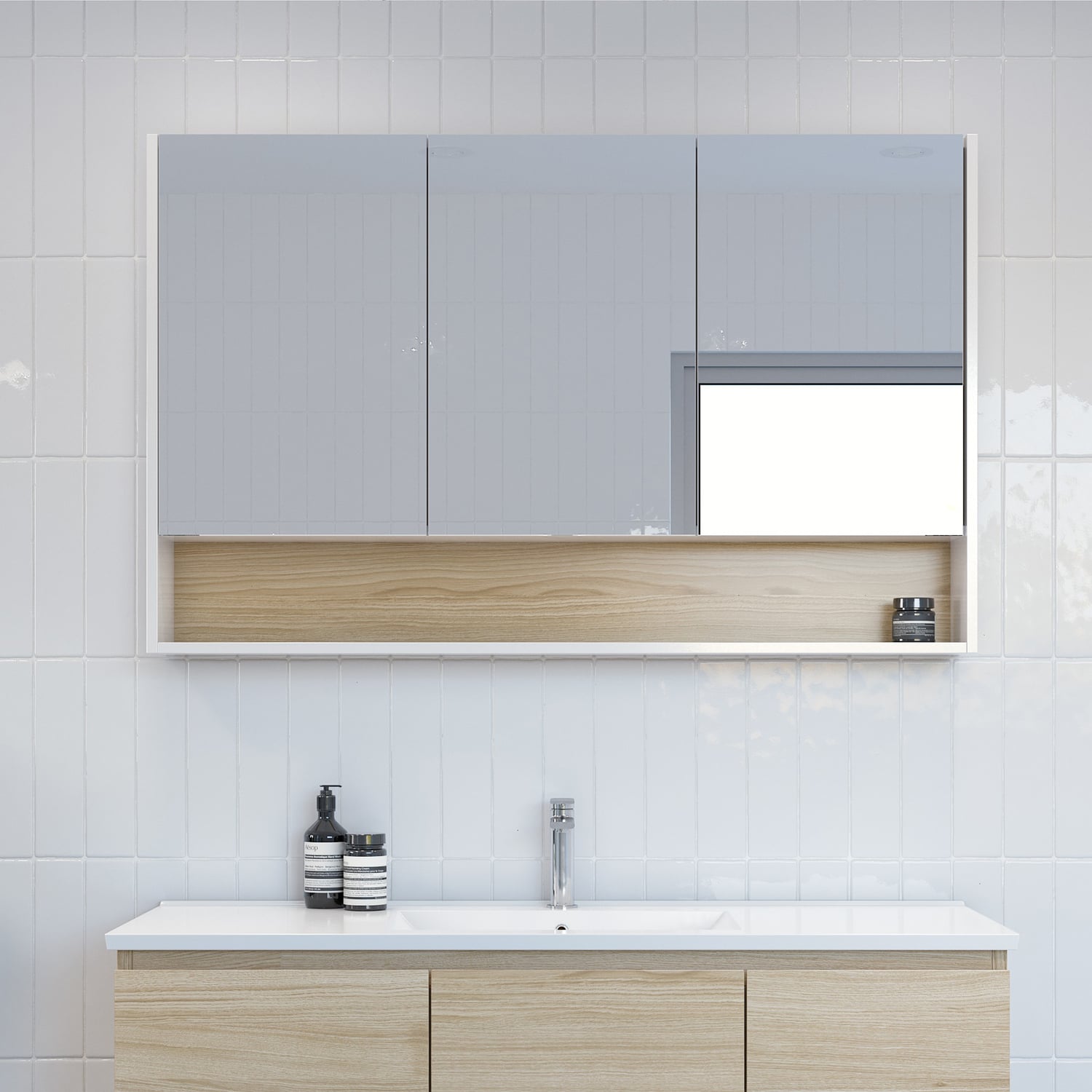 Sanremo 1200mm Mirrored Shaving Cabinet with Open Shelf