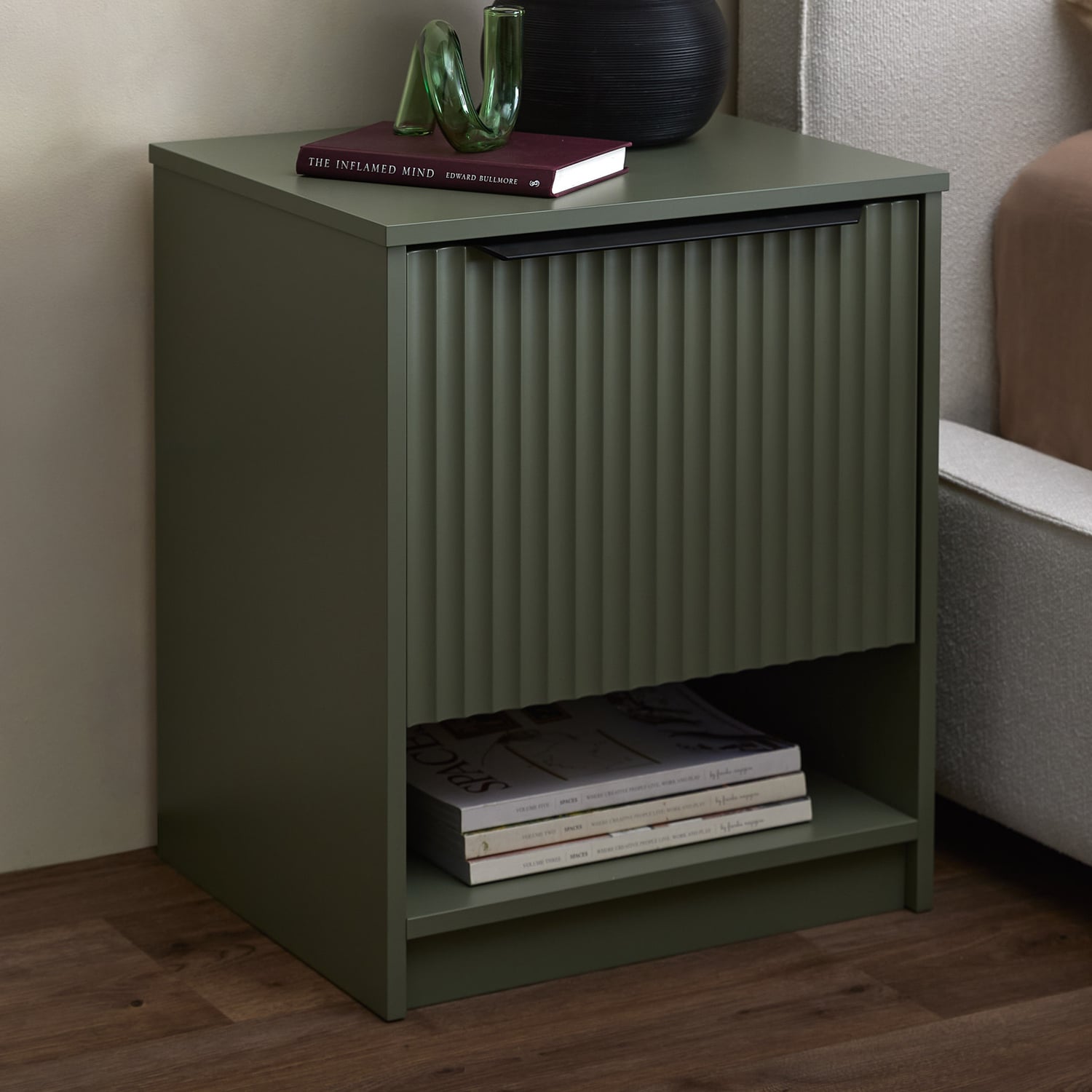 Somnus 2 Drawers Bedside Table with Black Handle