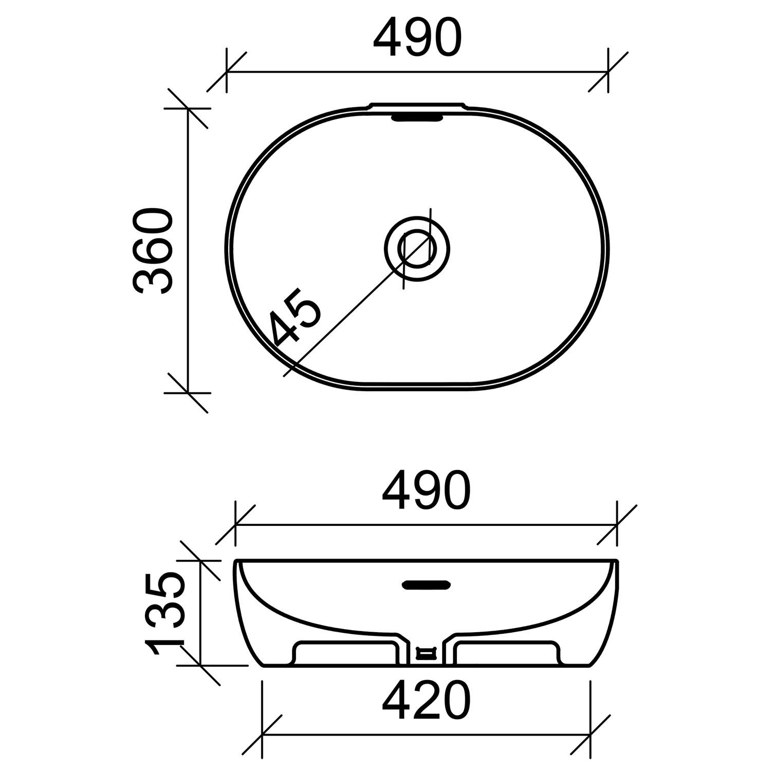 Giana 490mm Gloss White Ceramic Above Counter Basin