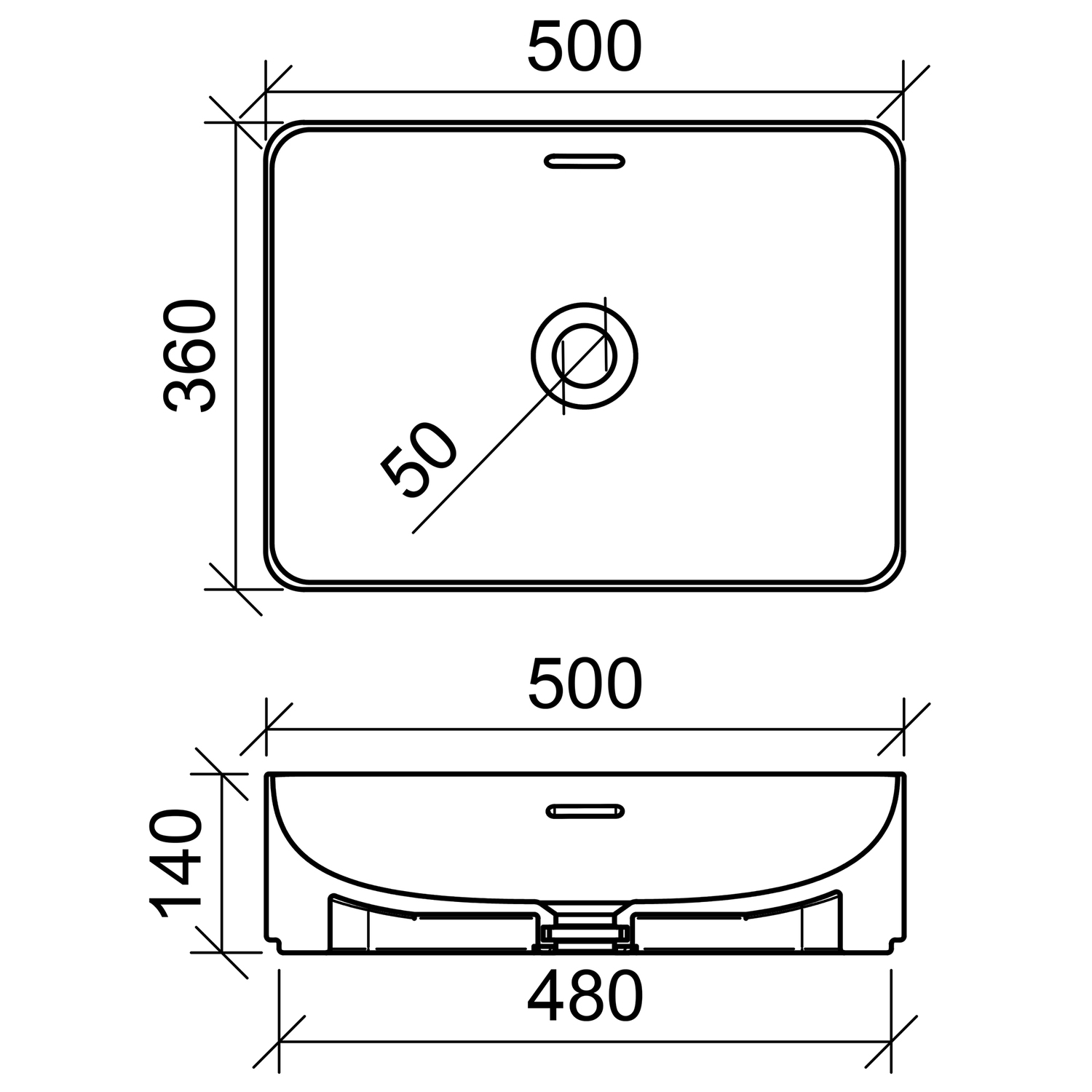 August 500mm Gloss White Ceramic Above Counter Basin