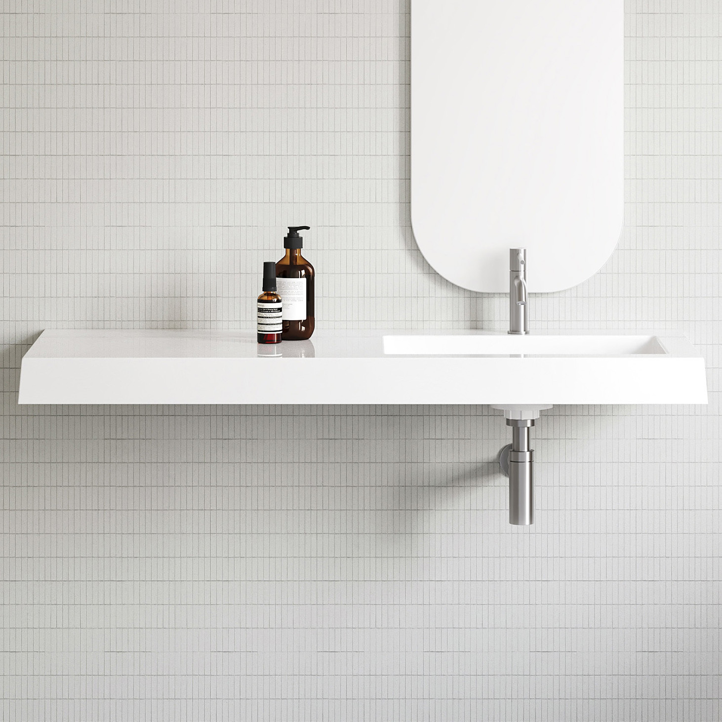 Essential 1200mm Gloss White Composite Wall Hung Basin