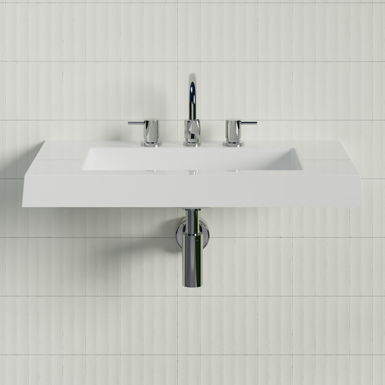 Essential 750mm Gloss White Rectangular Composite Wall Hung Basin