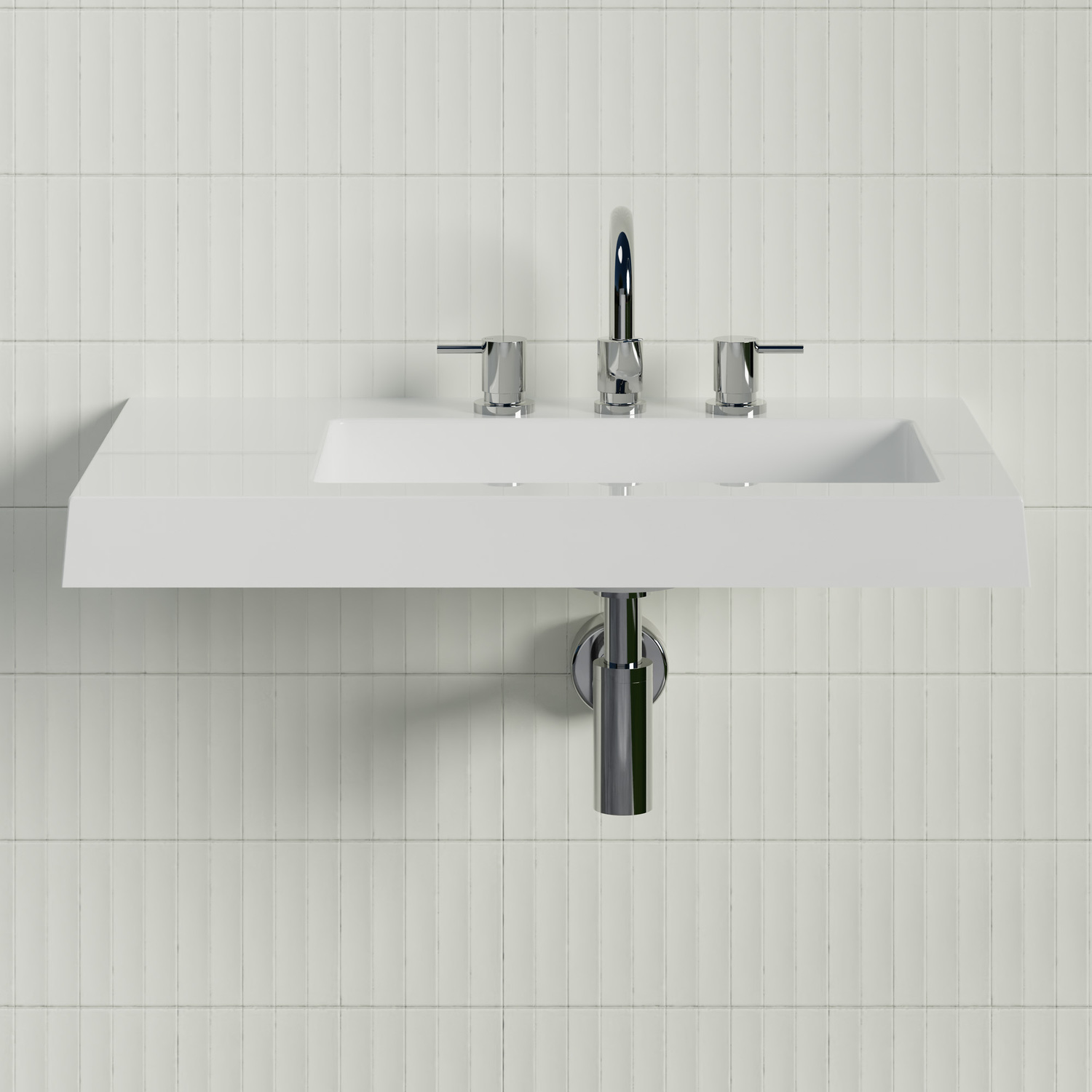 Essential 750mm Gloss White Composite Wall Hung Basin