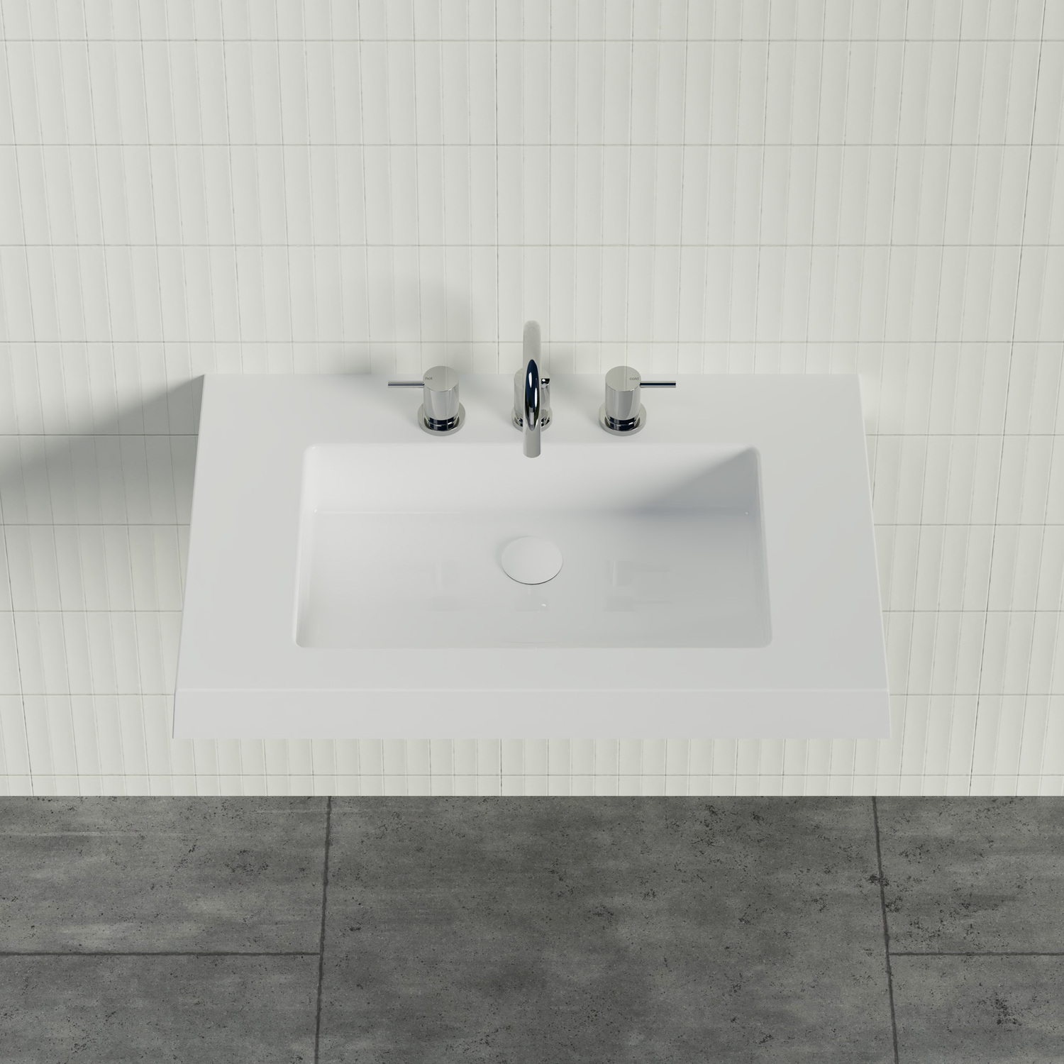 Essential 750mm Gloss White Rectangular Composite Wall Hung Basin