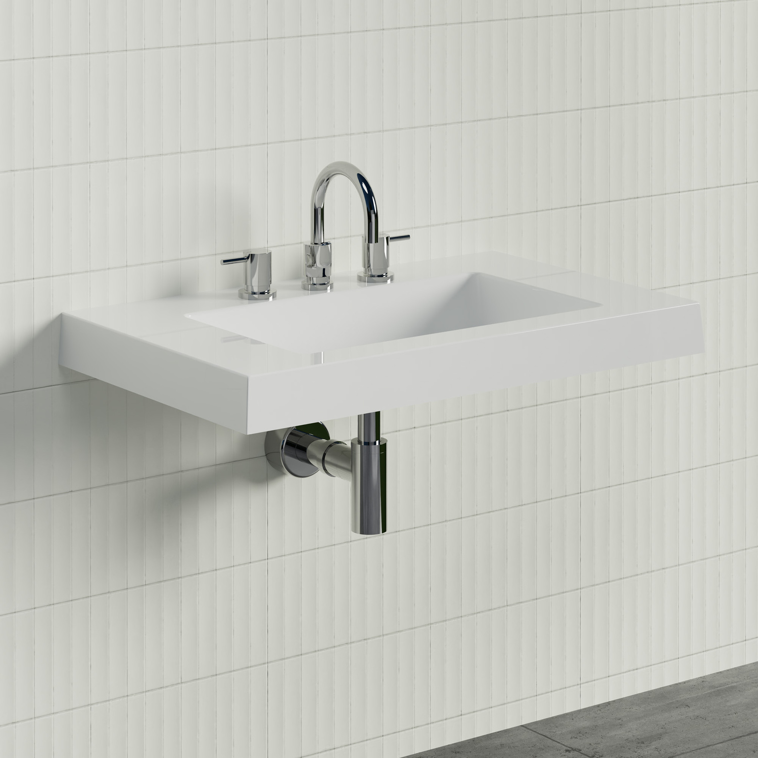 Essential 750mm Gloss White Rectangular Composite Wall Hung Basin