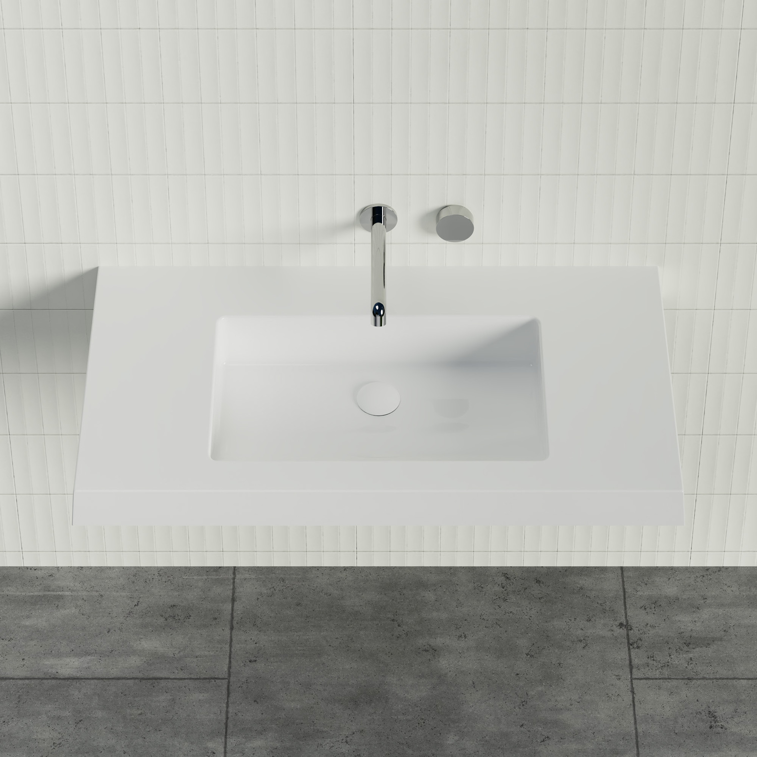Essential 900mm Gloss White Rectangular Composite Wall Hung Basin