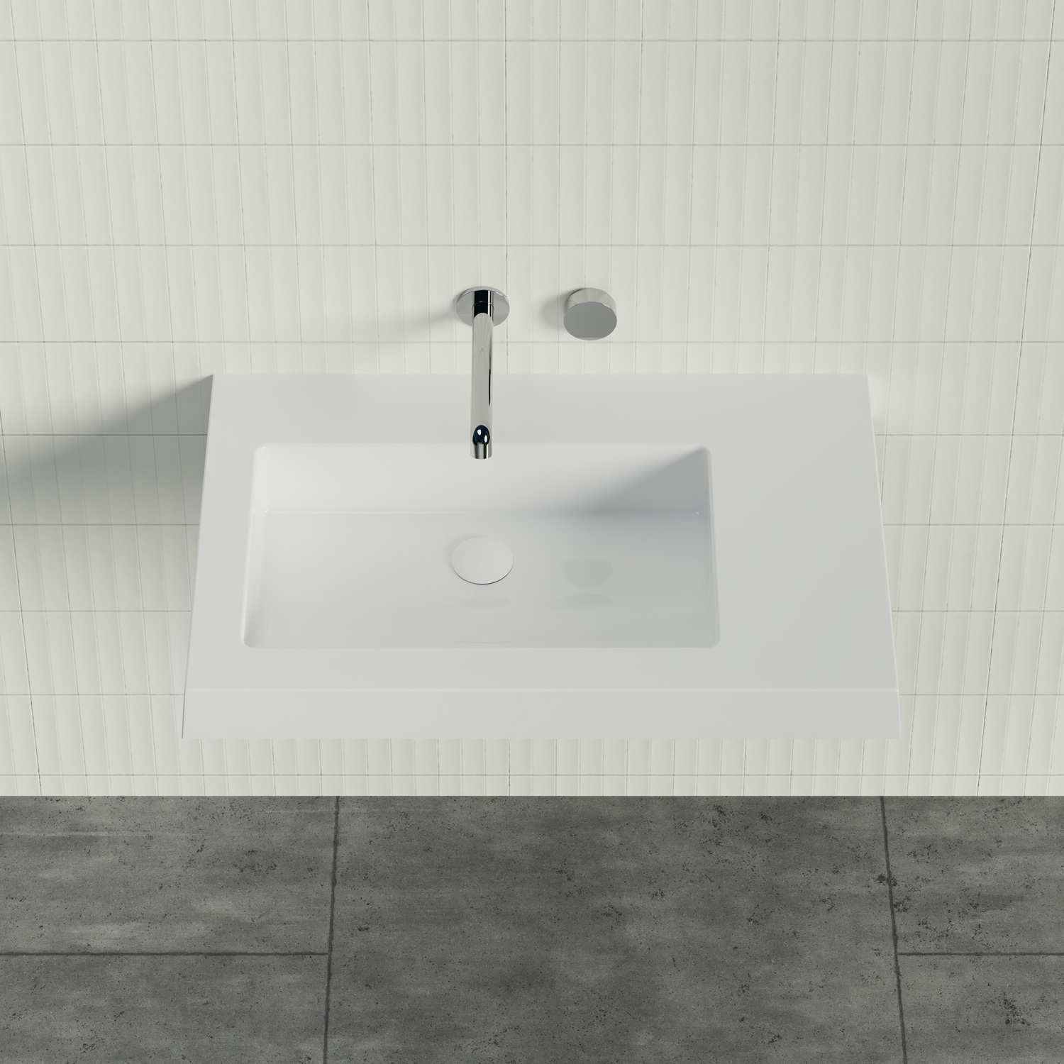Essential 750mm Gloss White Composite Wall Hung Basin