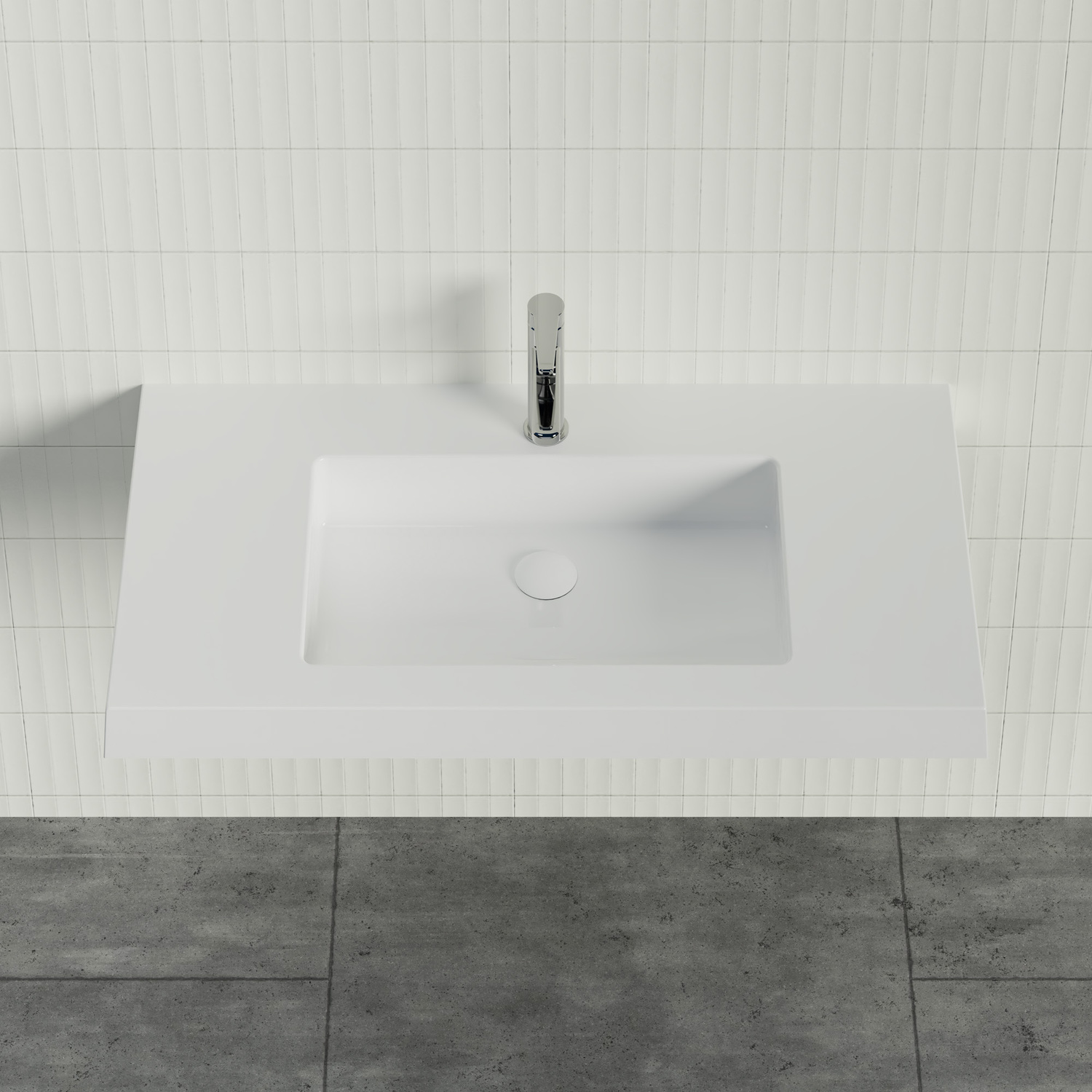 Essential 900mm Gloss White Rectangular Composite Wall Hung Basin