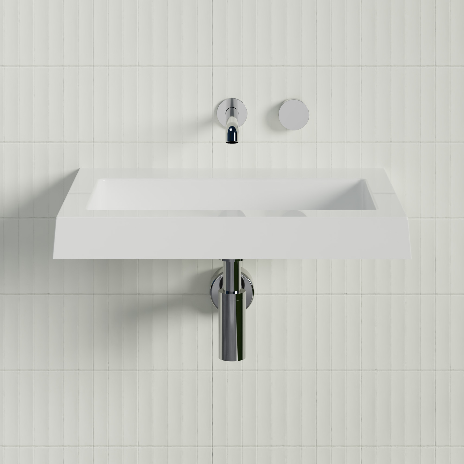 Essential 600mm Gloss White Rectangular Composite Wall Hung Basin