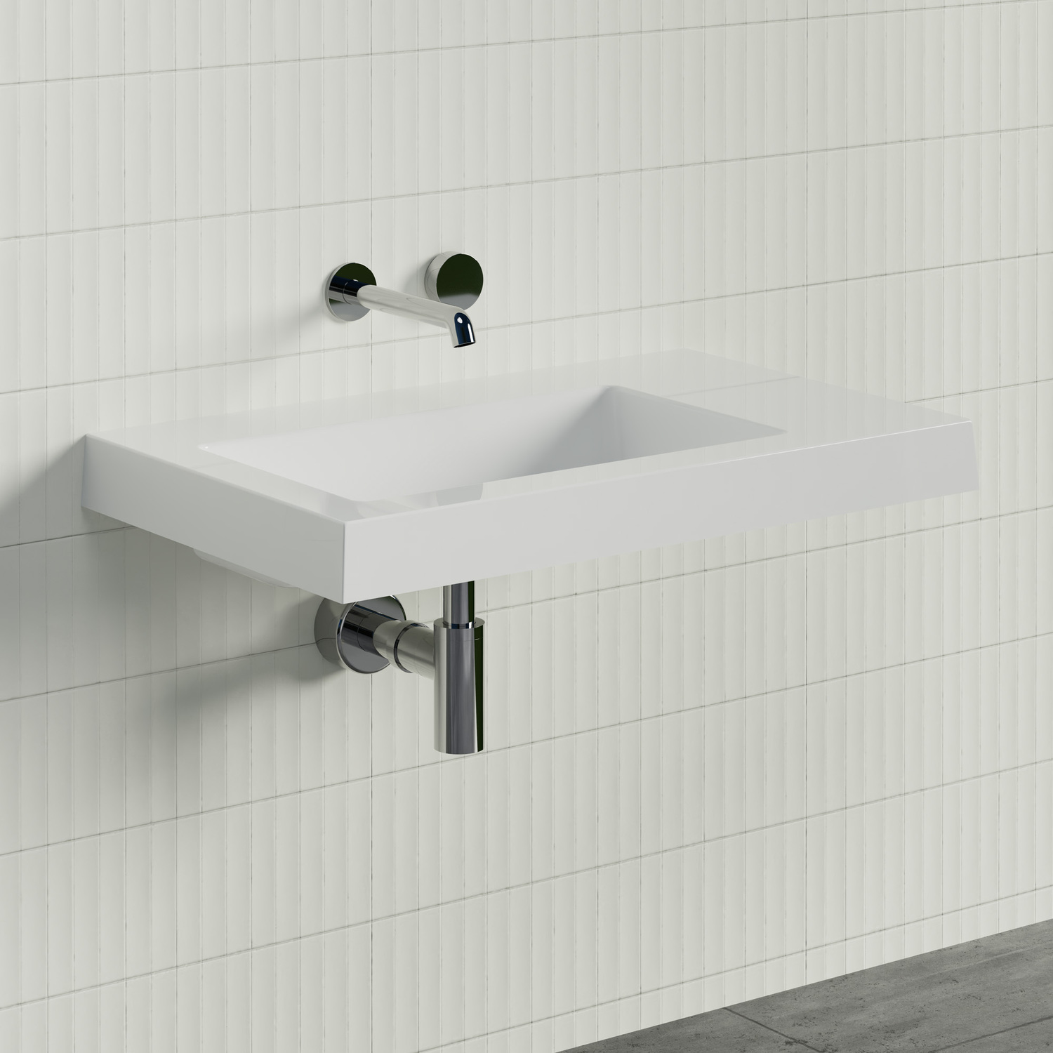 Essential 750mm Gloss White Composite Wall Hung Basin
