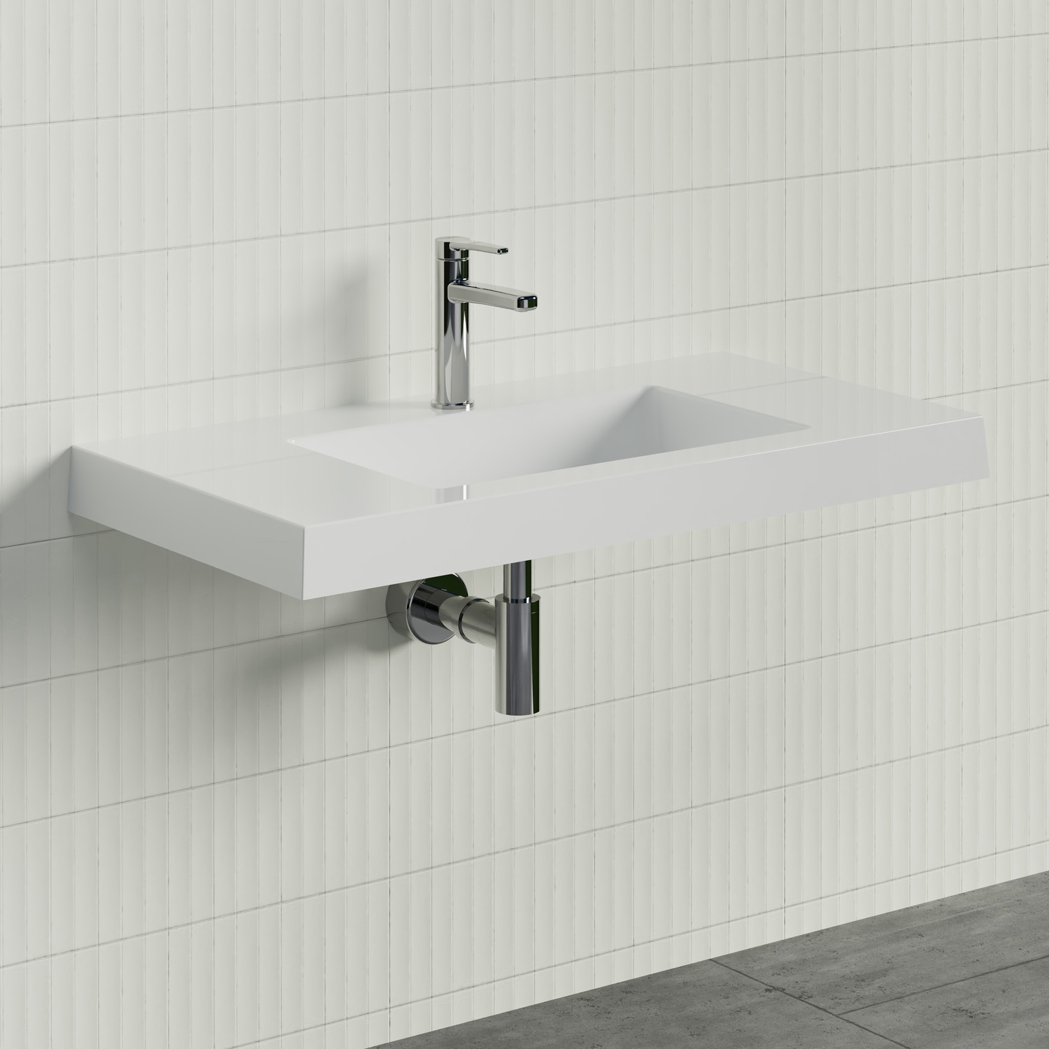 Essential 900mm Gloss White Rectangular Composite Wall Hung Basin