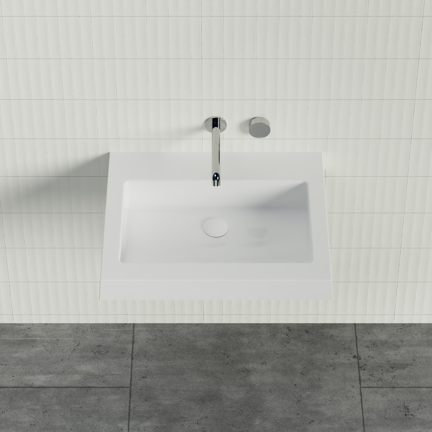 Essential 600mm Gloss White Rectangular Composite Wall Hung Basin