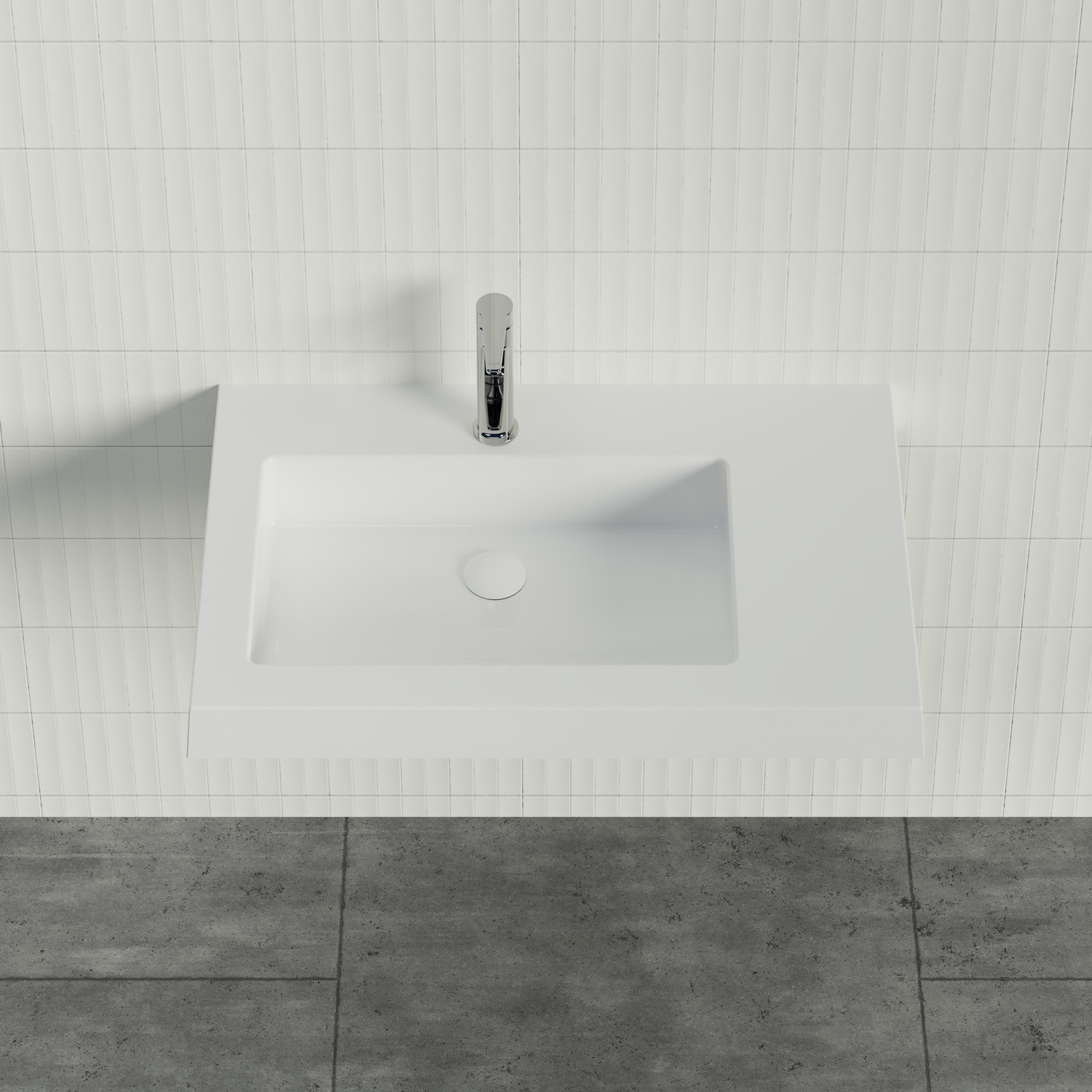 Essential 750mm Gloss White Composite Wall Hung Basin
