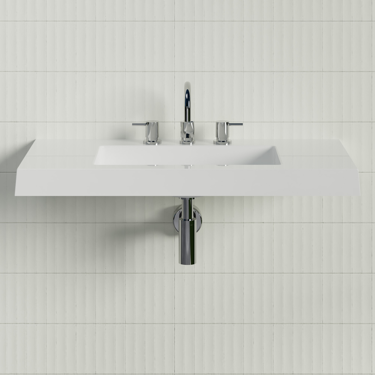 Essential 900mm Gloss White Rectangular Composite Wall Hung Basin