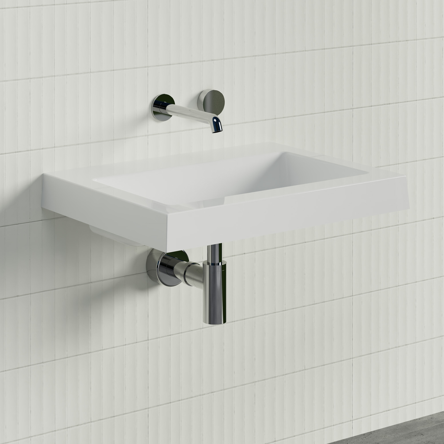 Essential 600mm Gloss White Rectangular Composite Wall Hung Basin