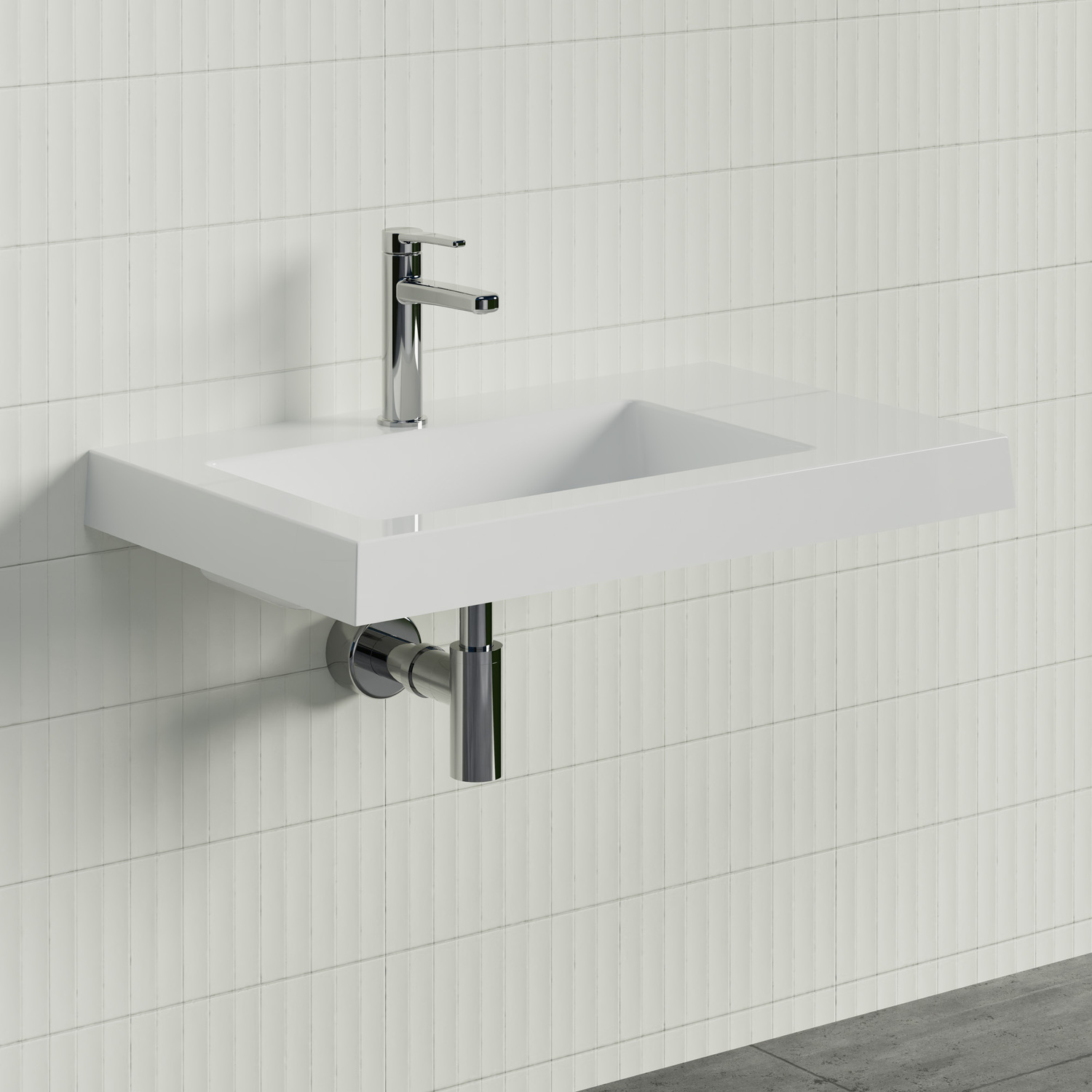 Essential 750mm Gloss White Composite Wall Hung Basin